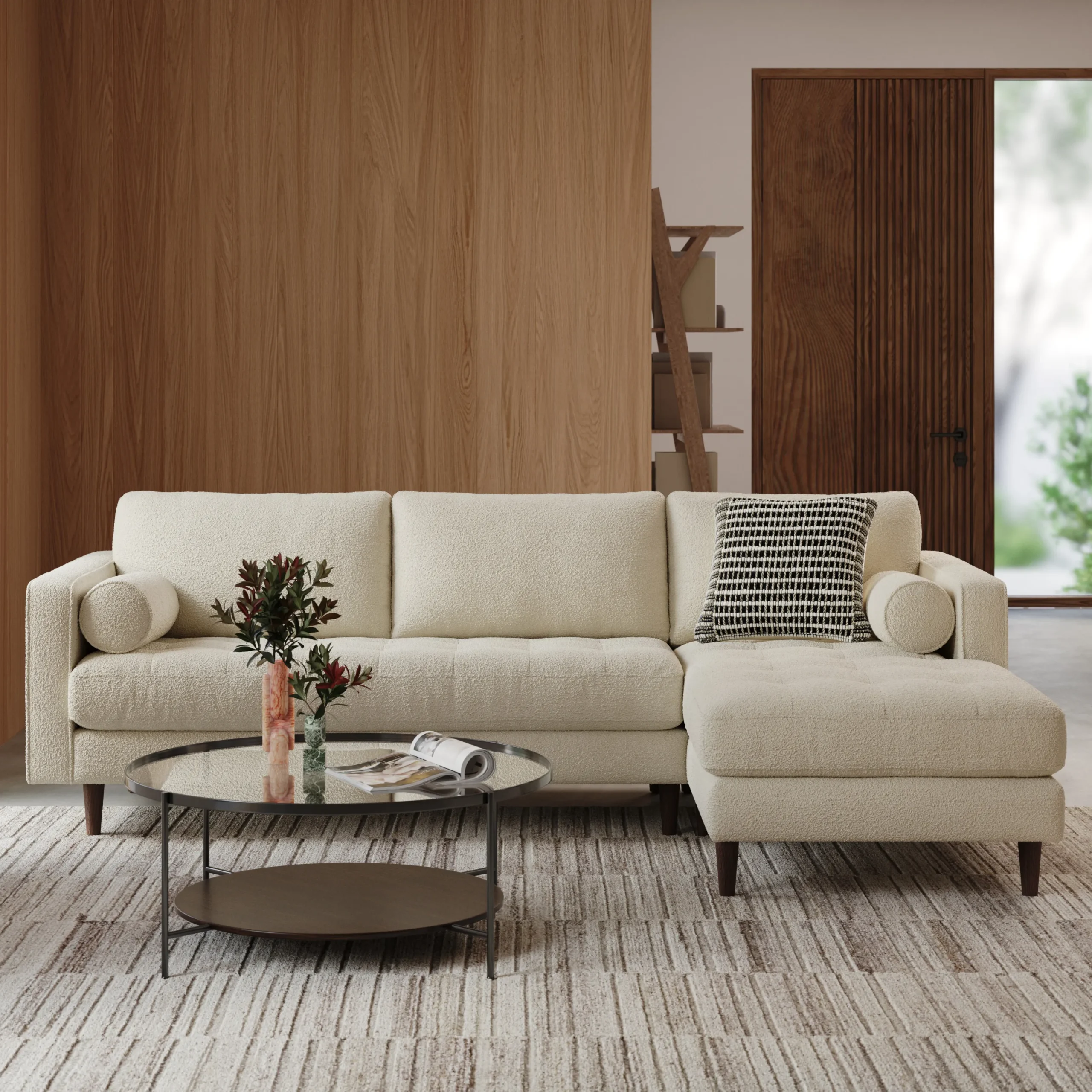 Sven 100_ Tufted Right Sectional - Ivory Wool Bouclé