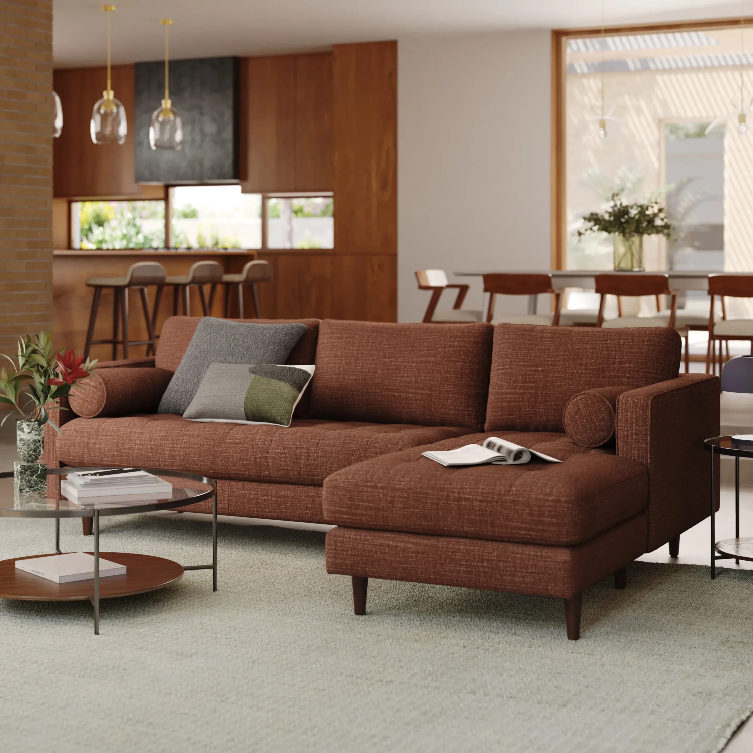 Sven 100_ Tufted Right Sectional - Napa Rust