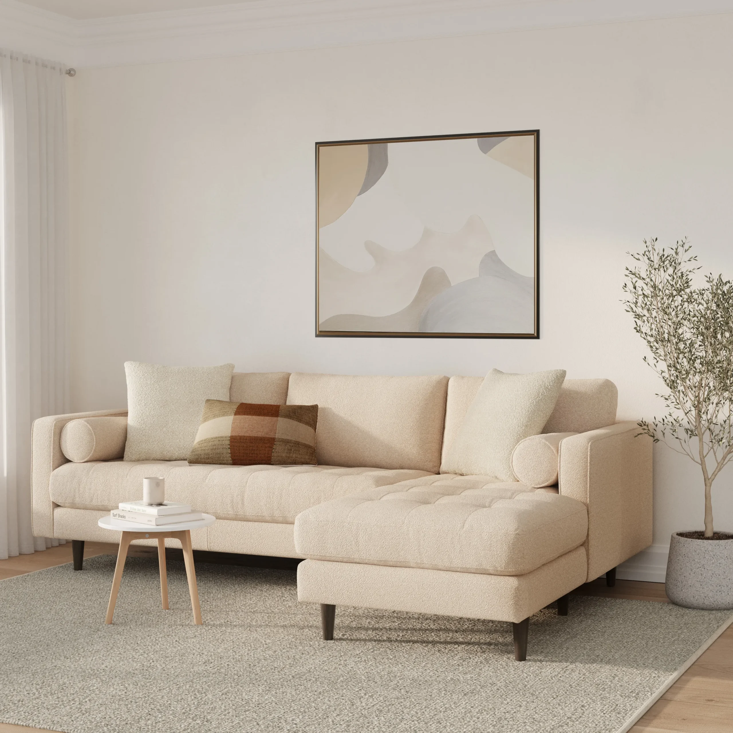 Sven 100_ Tufted Right Sectional - Ratine Buff