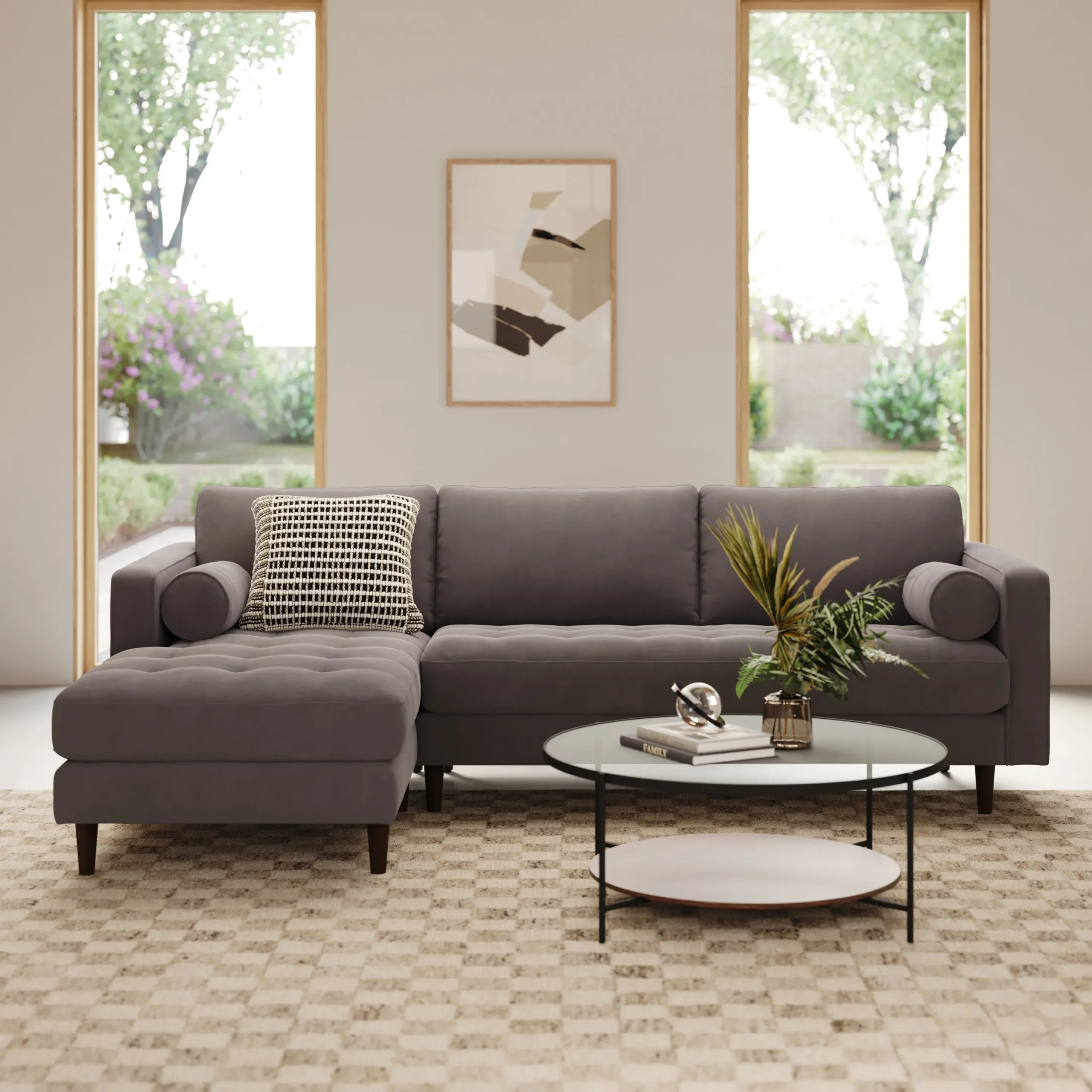 Sven 100_ Tufted Velvet Left Sectional - Hale Warm Gray