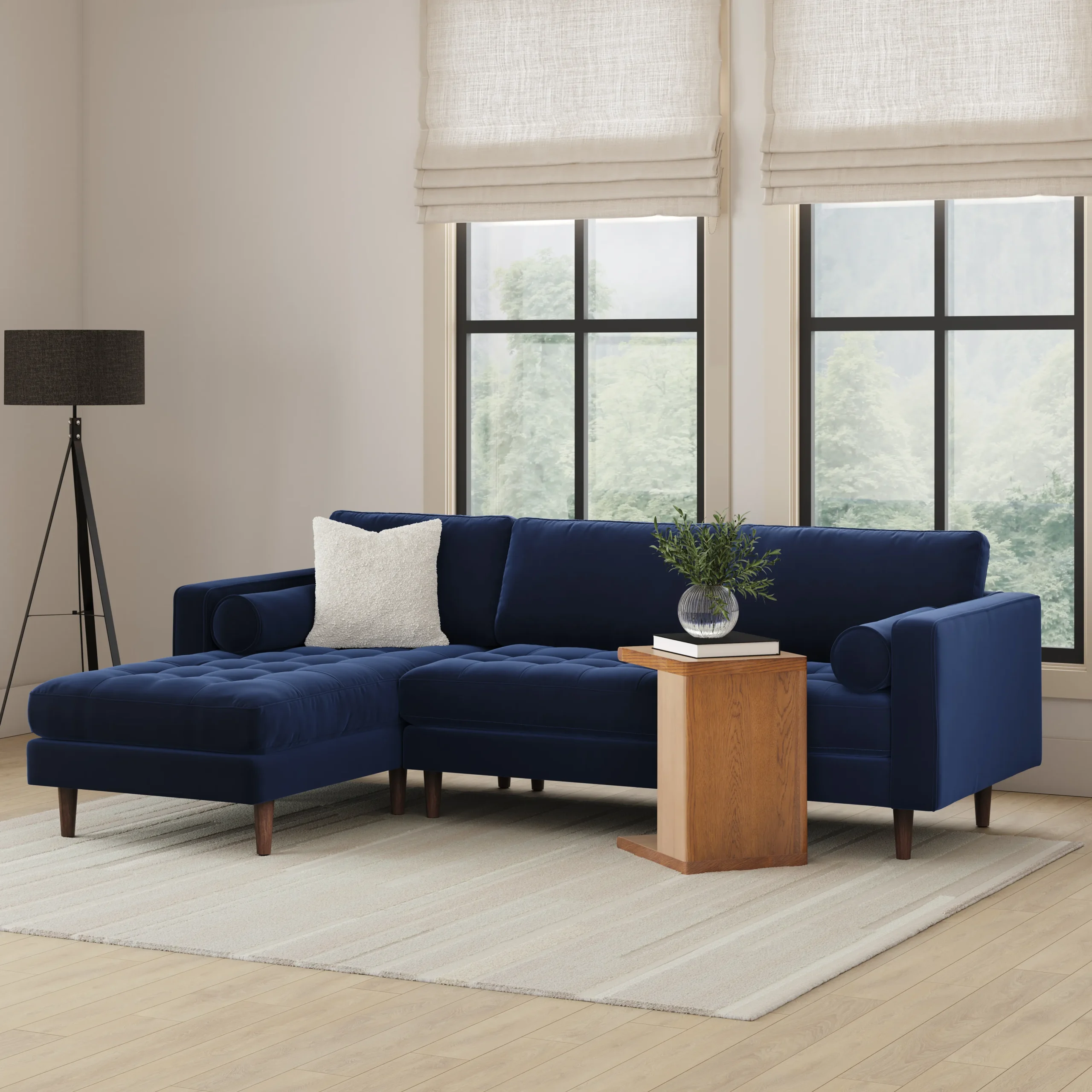 Sven 100_ Tufted Velvet Left Sectional - Plush Cascadia Blue