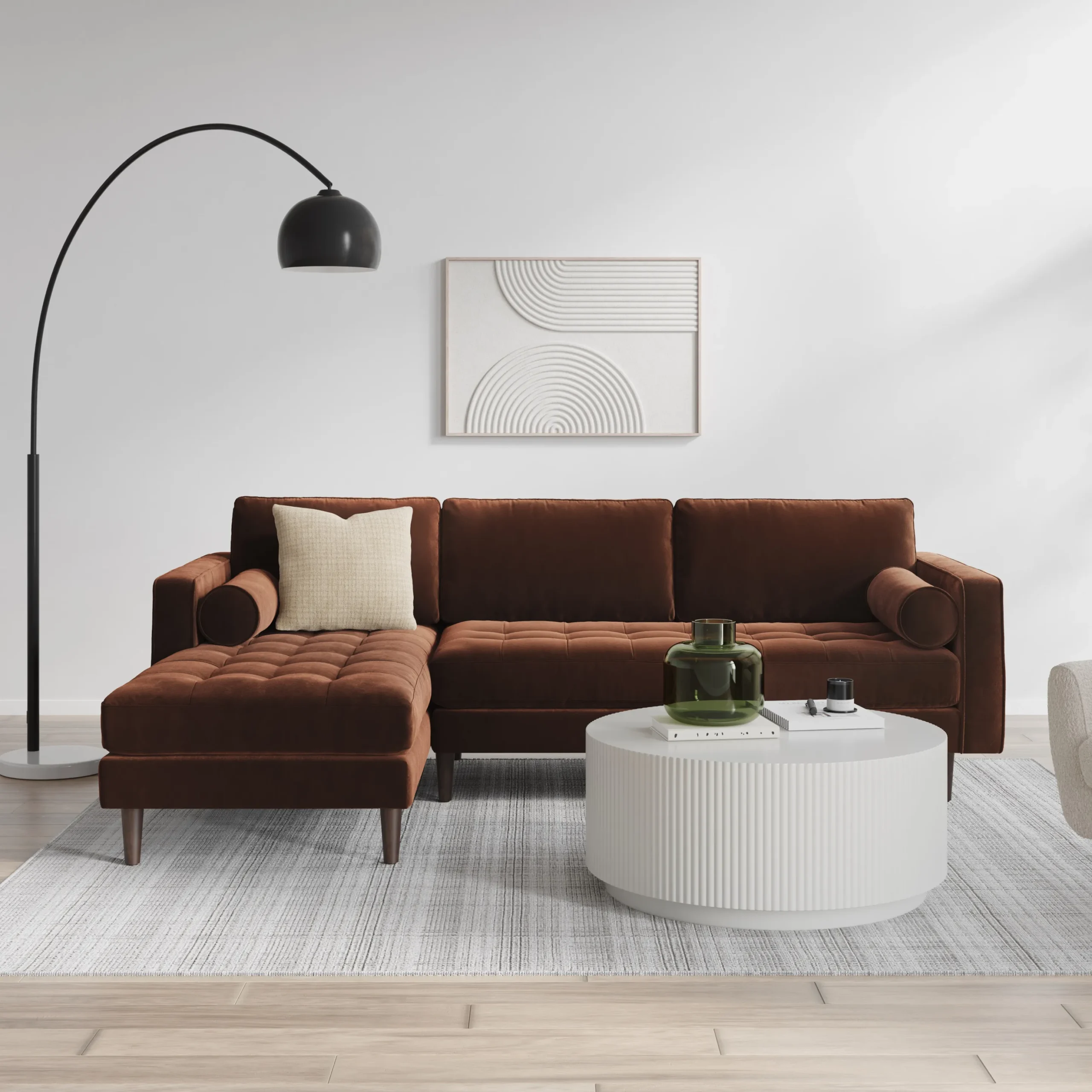 Sven 100_ Tufted Velvet Left Sectional - Plush Pacific Brown