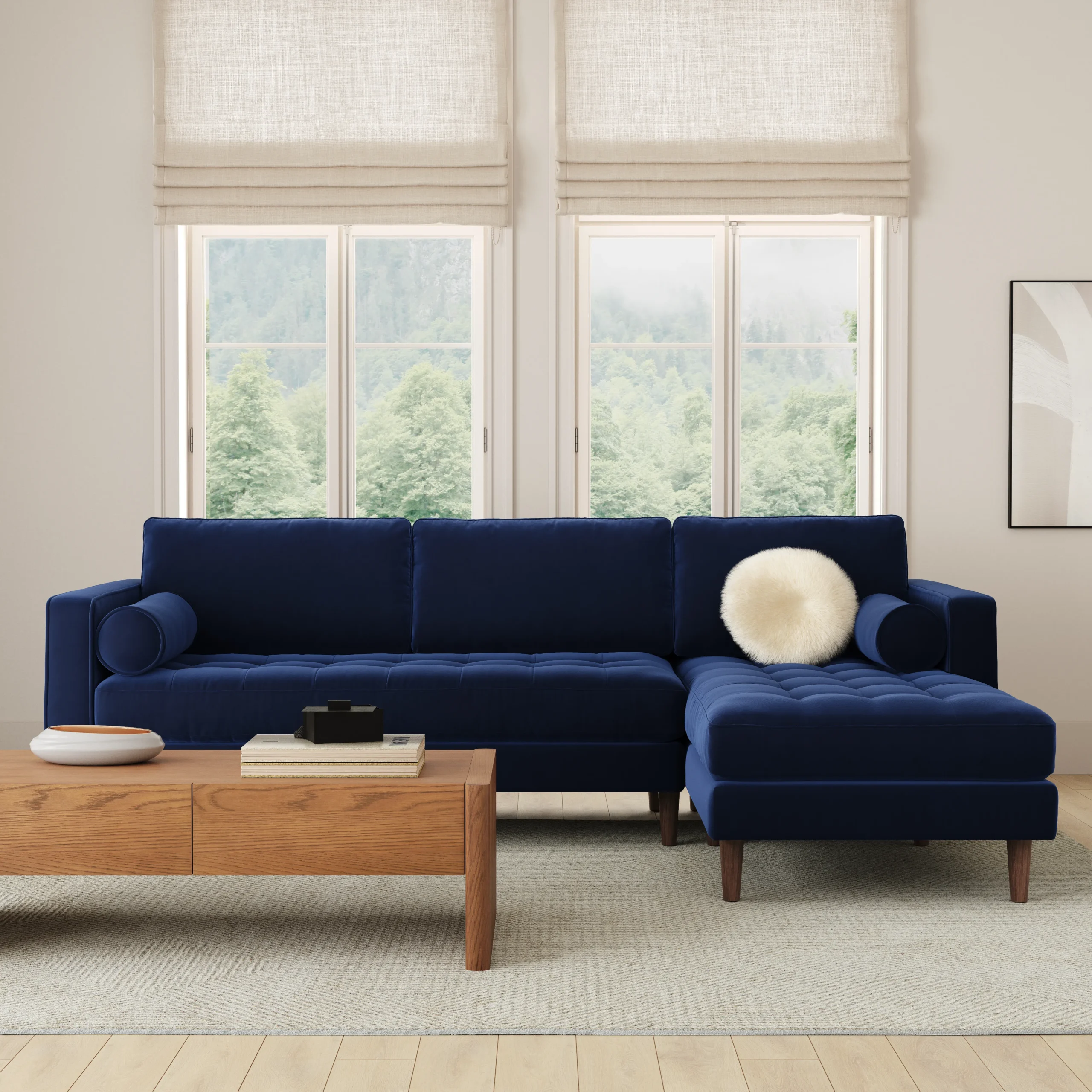 Sven 100_ Tufted Velvet Right Sectional - Plush Cascadia Blue