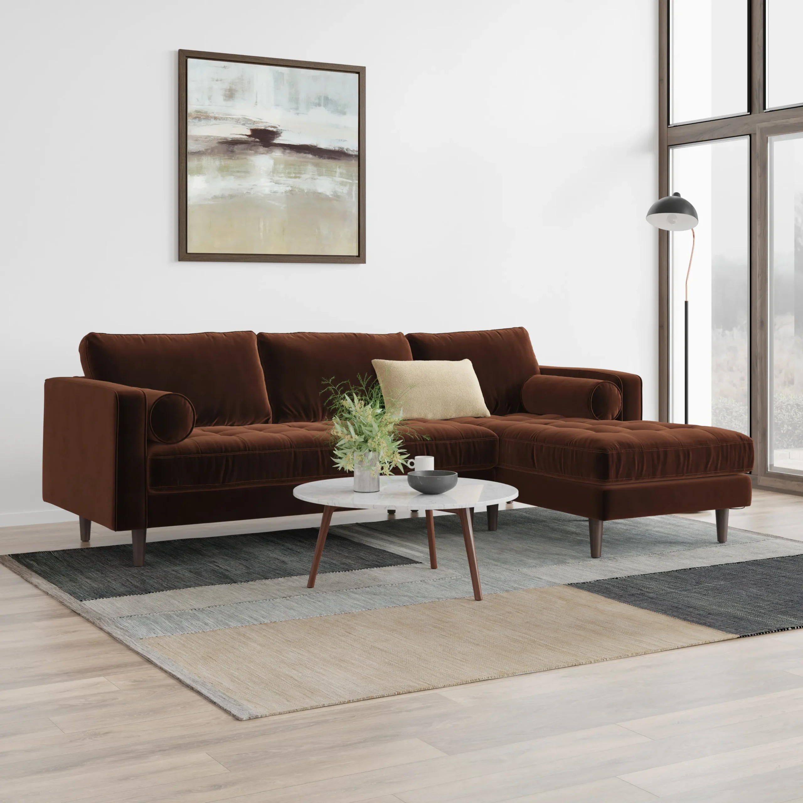 Sven 100_ Tufted Velvet Right Sectional - Plush Pacific Brown