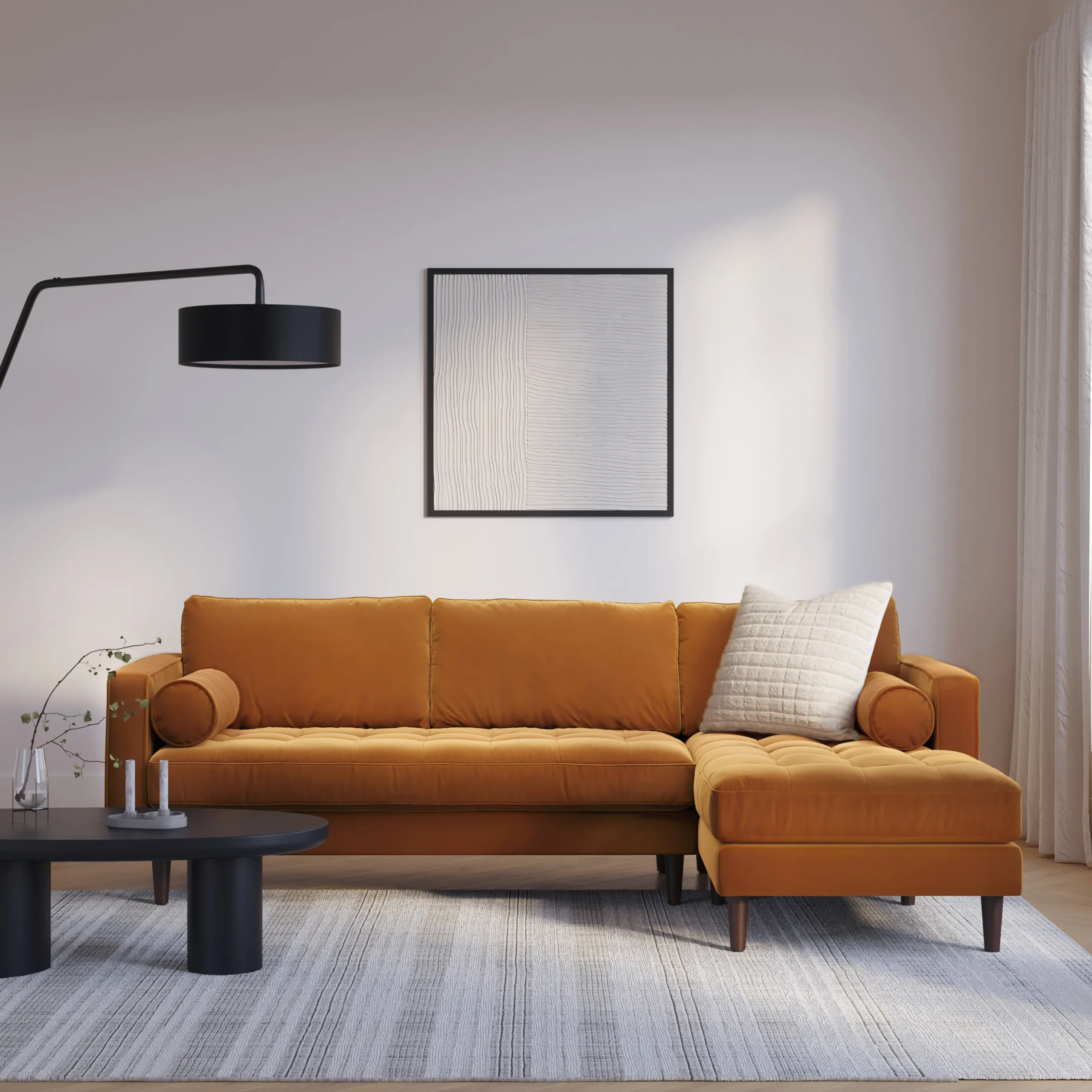 Sven 100_ Tufted Velvet Right Sectional - Plush Pacific Ginger