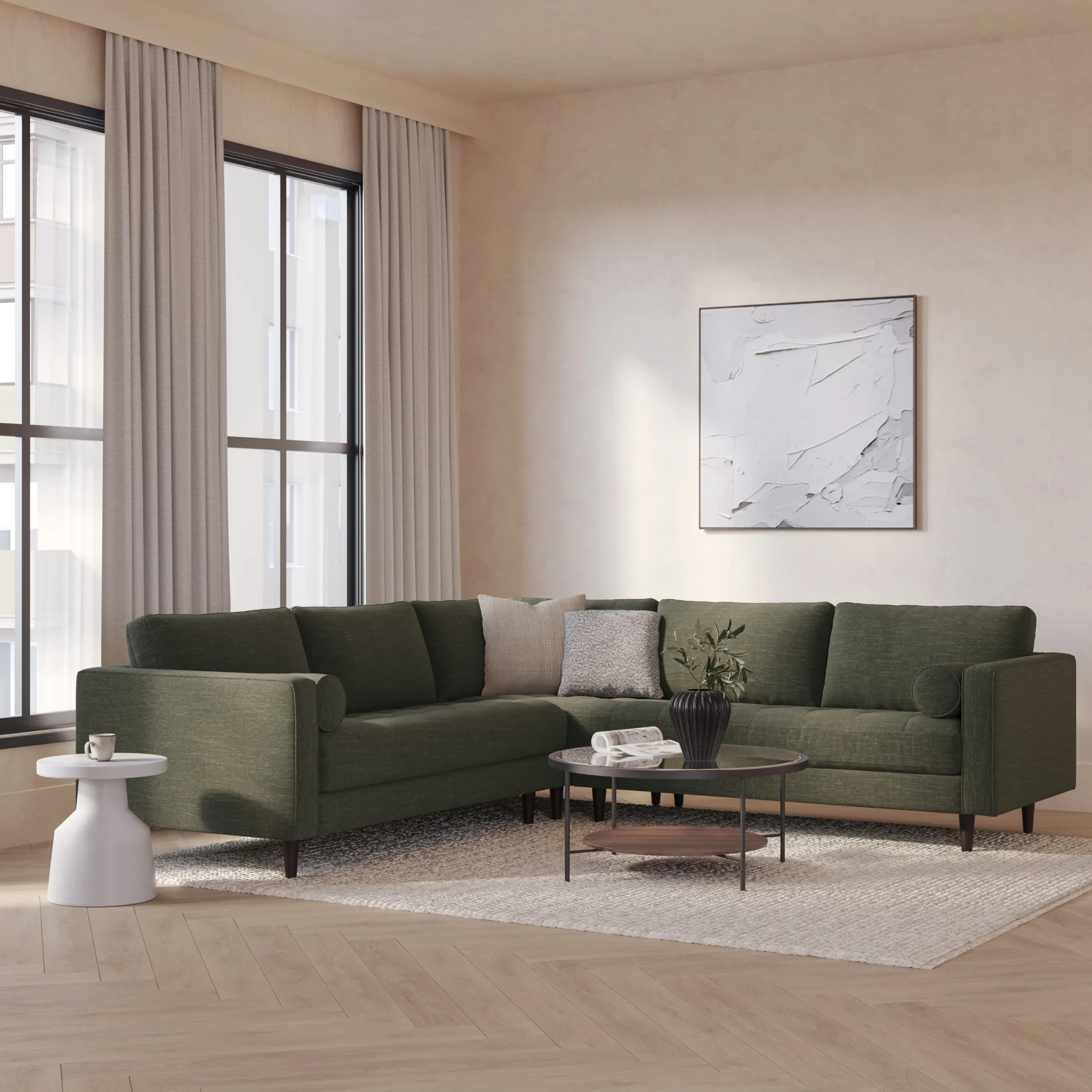 Sven 107_ Tufted Corner Sectional - Fir Green
