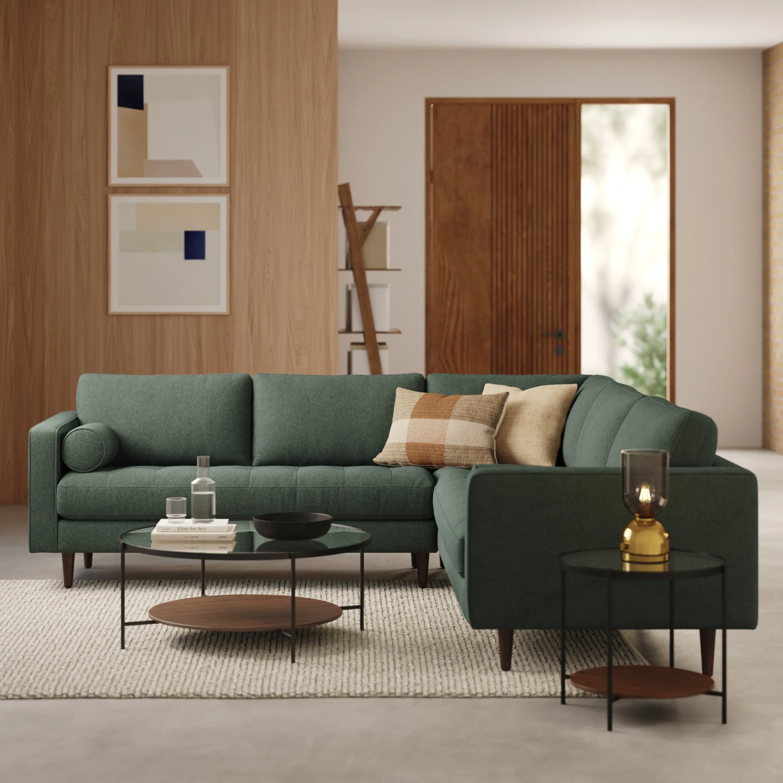 Sven 107_ Tufted Corner Sectional - Green Wool Bouclé