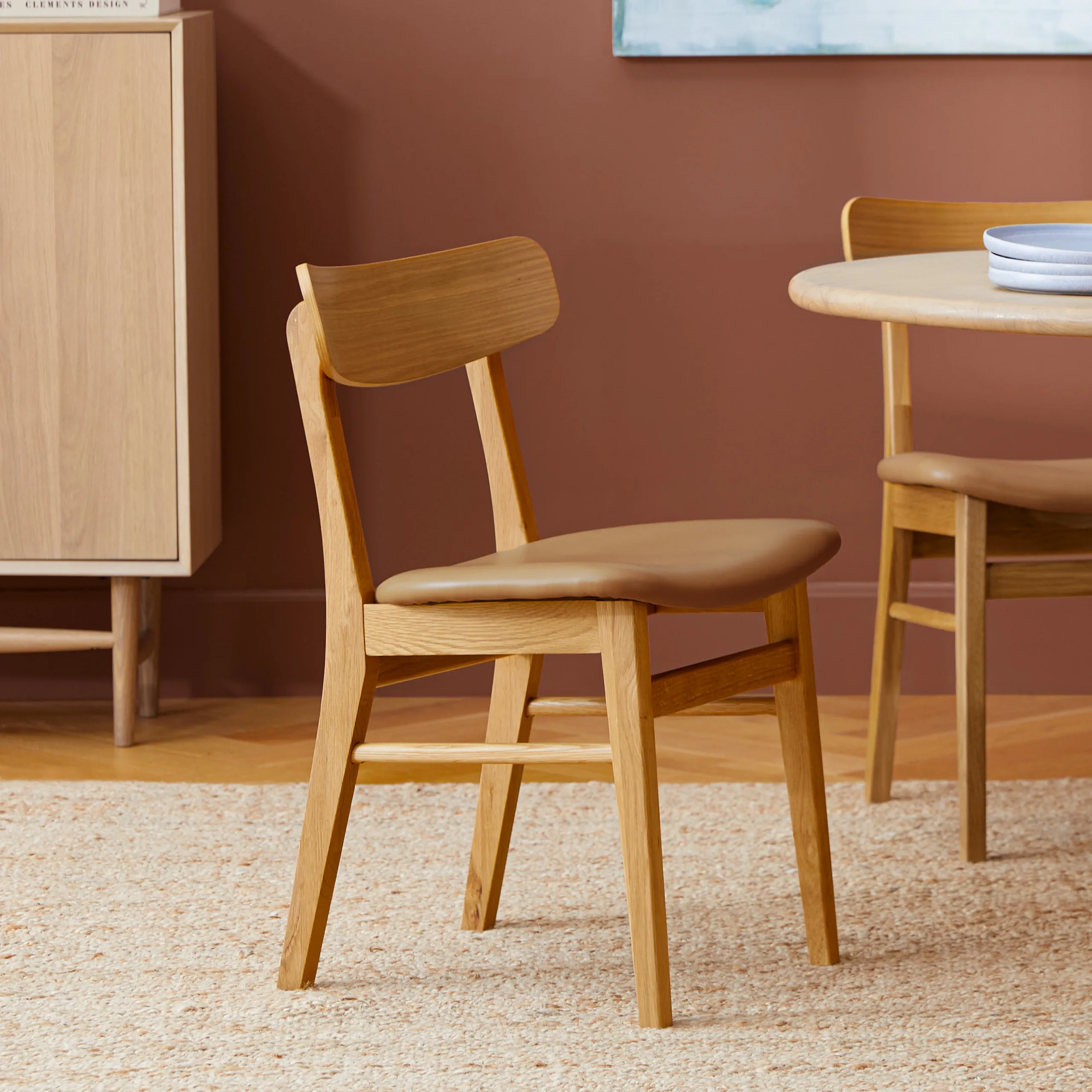 Ecole Leather Dining Chair - Oak and Toscana Tan - Image 2