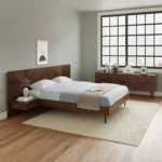 Nera Queen Low Profile Bed with Nightstands Set - Walnut