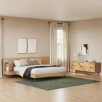 Nera King Low Profile Bed with Nightstands Set - Walnut