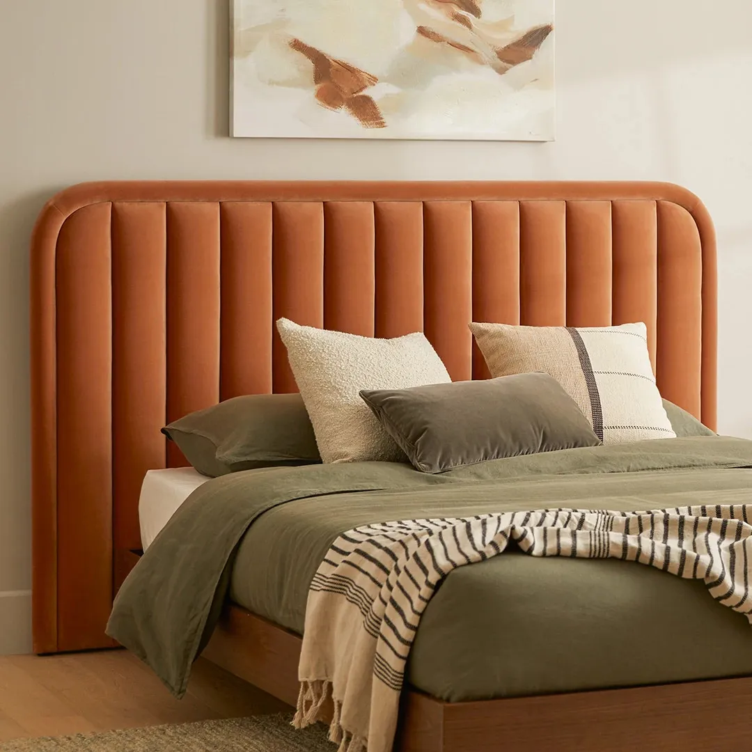 Rolph Queen Velvet Headboard - Plush Pacific Rust - Image 2