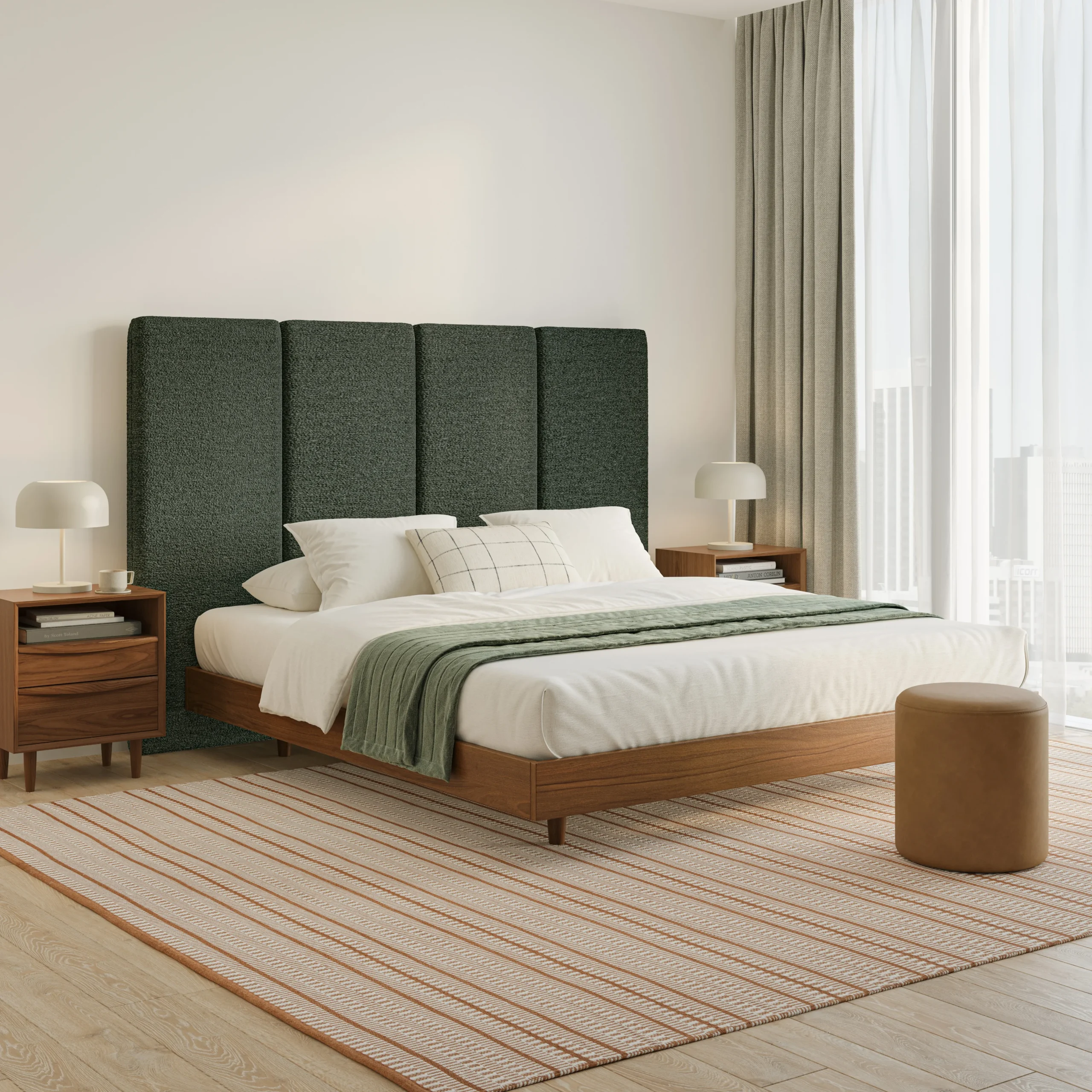 Noel King Tall Headboard - Green Wool Bouclé - Image 2