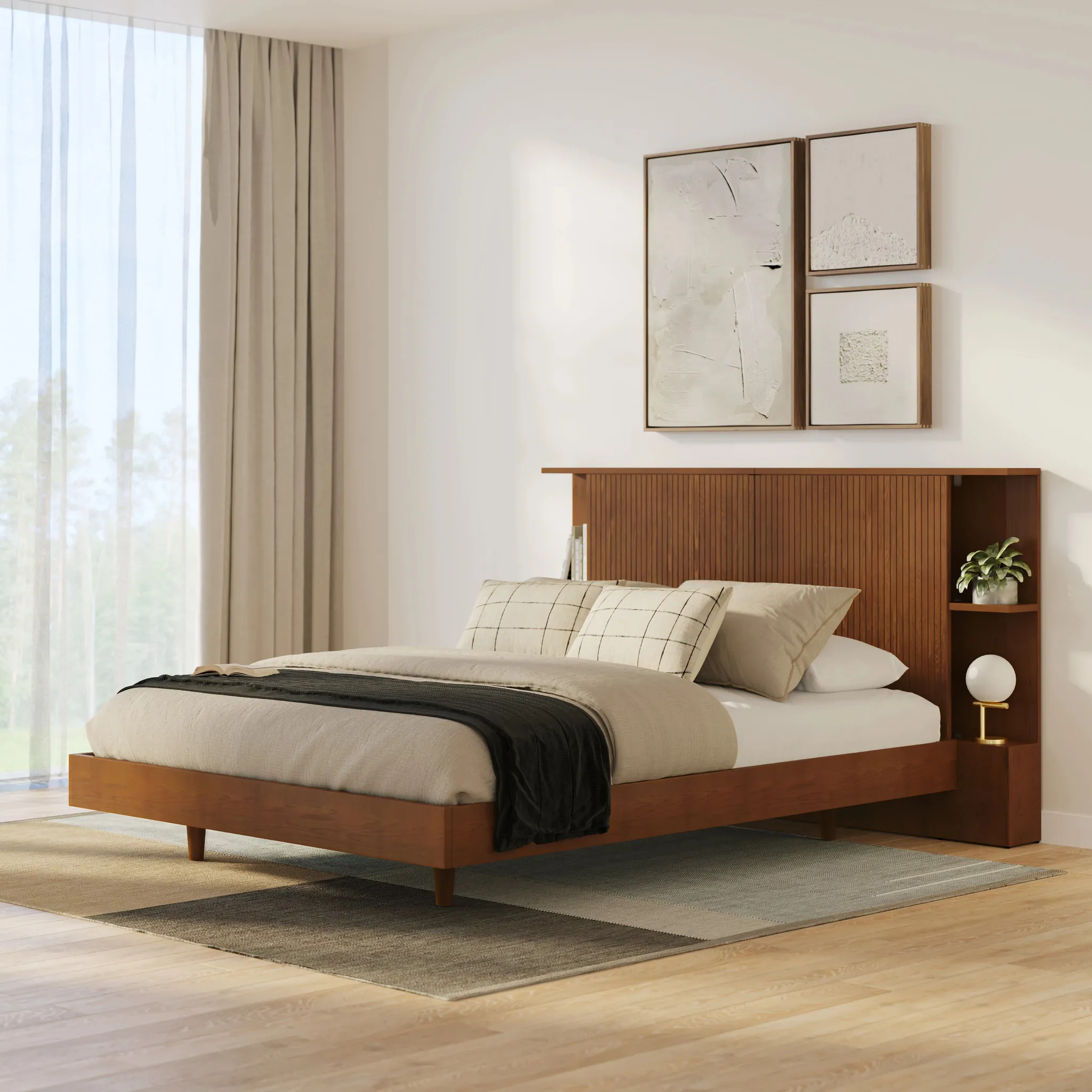 Kouva Queen Storage Headboard - Smoked Oak - Image 2