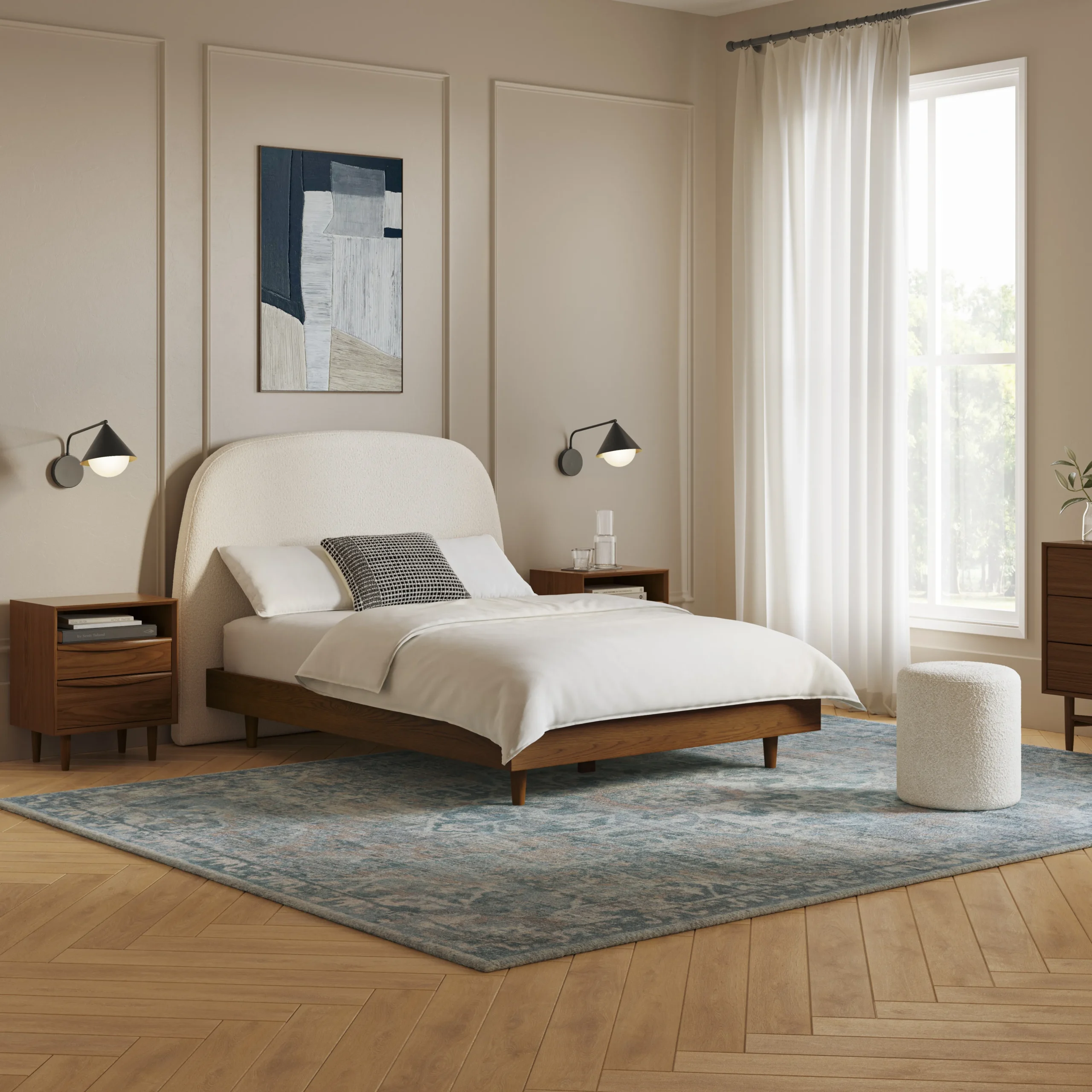 Kaleo Full Headboard - Ivory Wool Bouclé