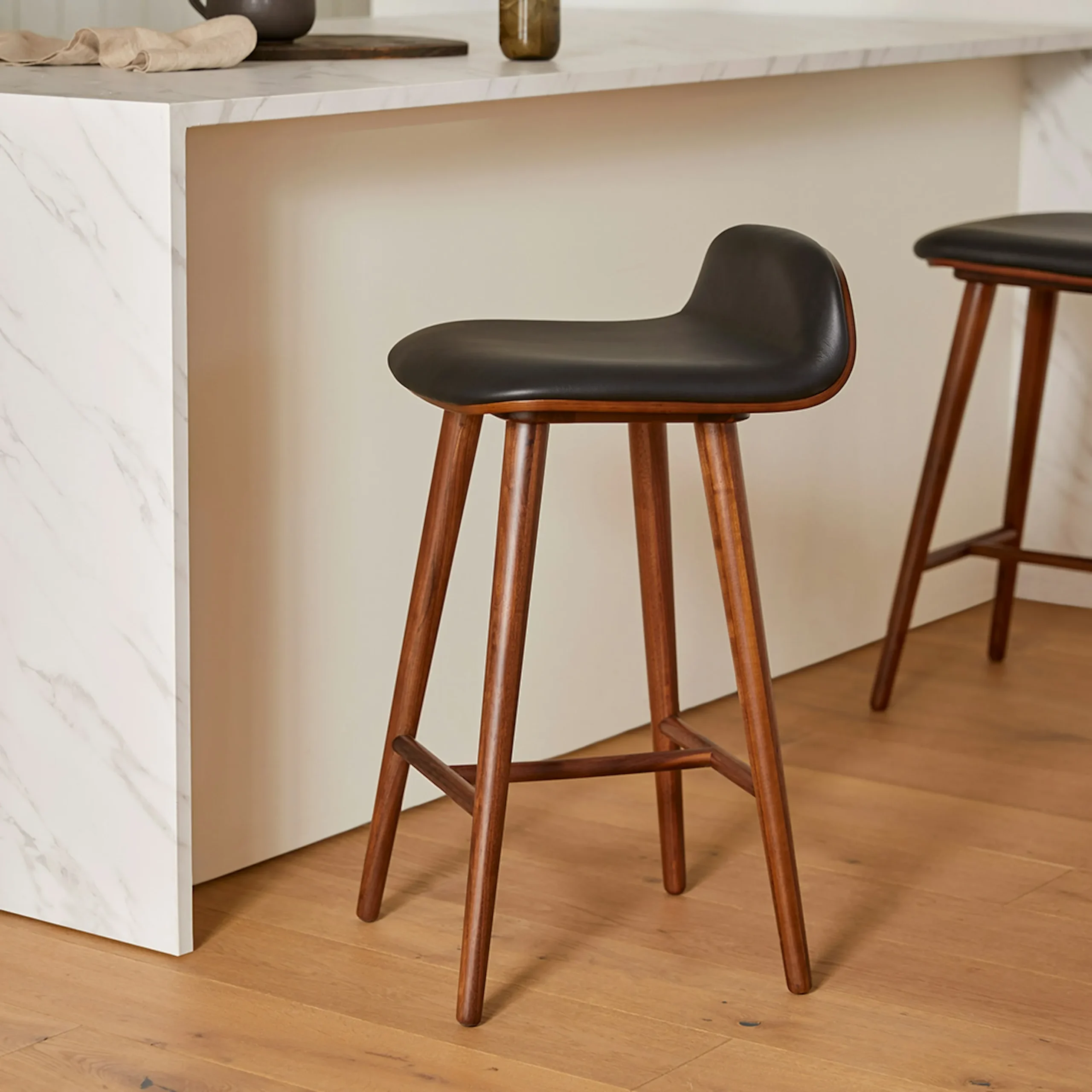 Sede Leather Counter Stool - Walnut and Black - Image 2