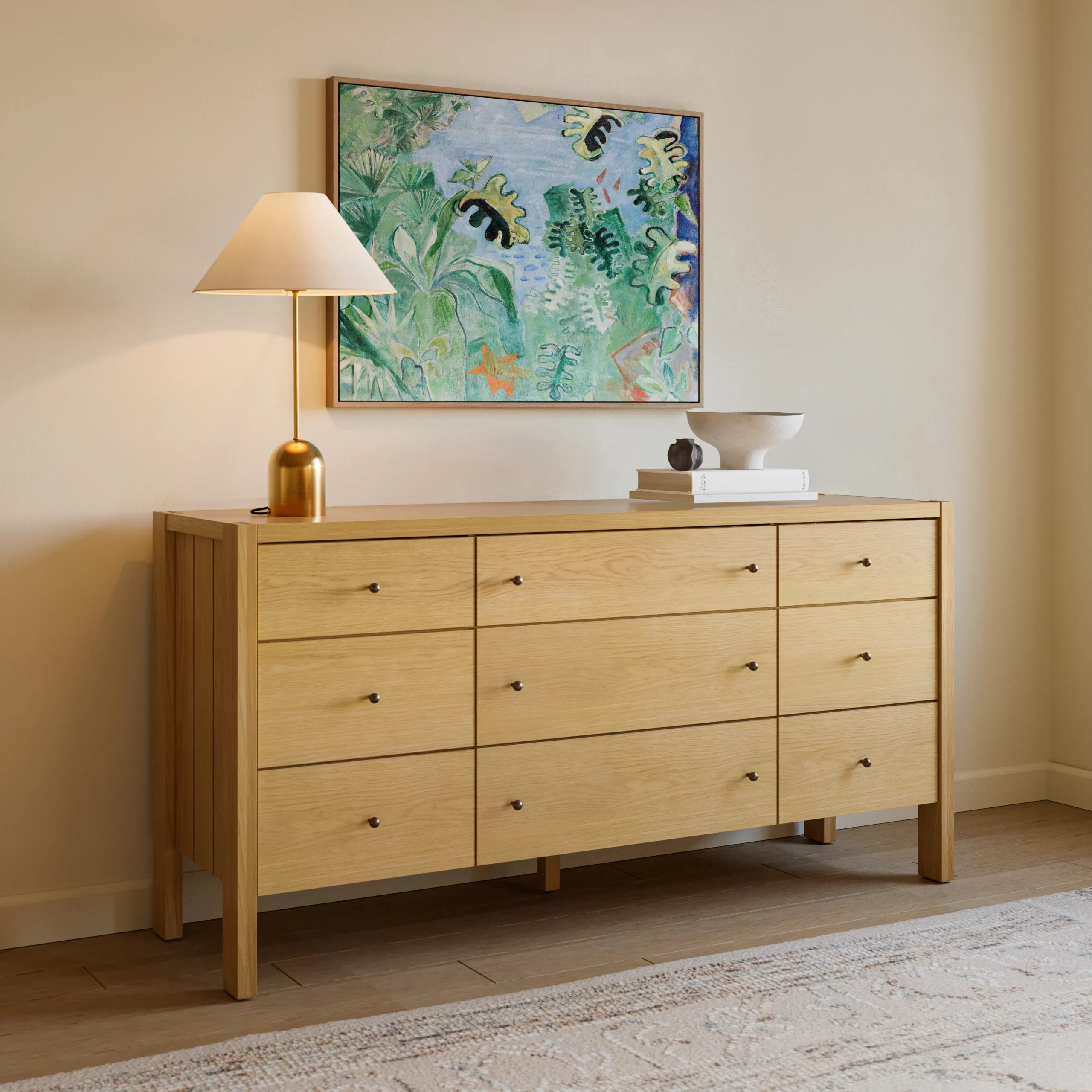 Cassie 9-Drawer Triple Dresser - Natural Oak - Image 2