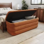 Rolph 55.5_ Velvet Storage Bench - Plush Pacific Rust
