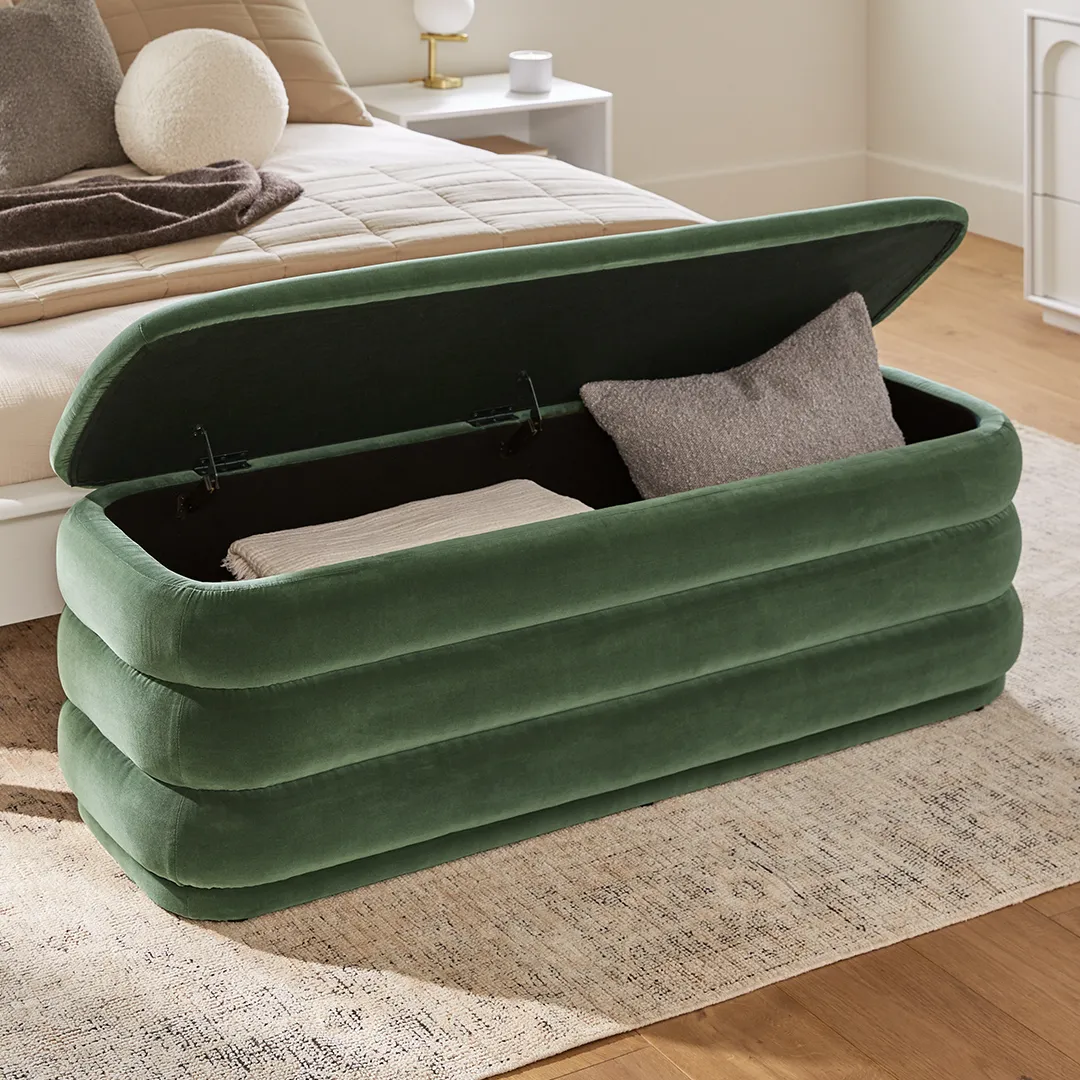 Rolph 55.5_ Velvet Storage Bench - Plush Pacific Green - Image 2