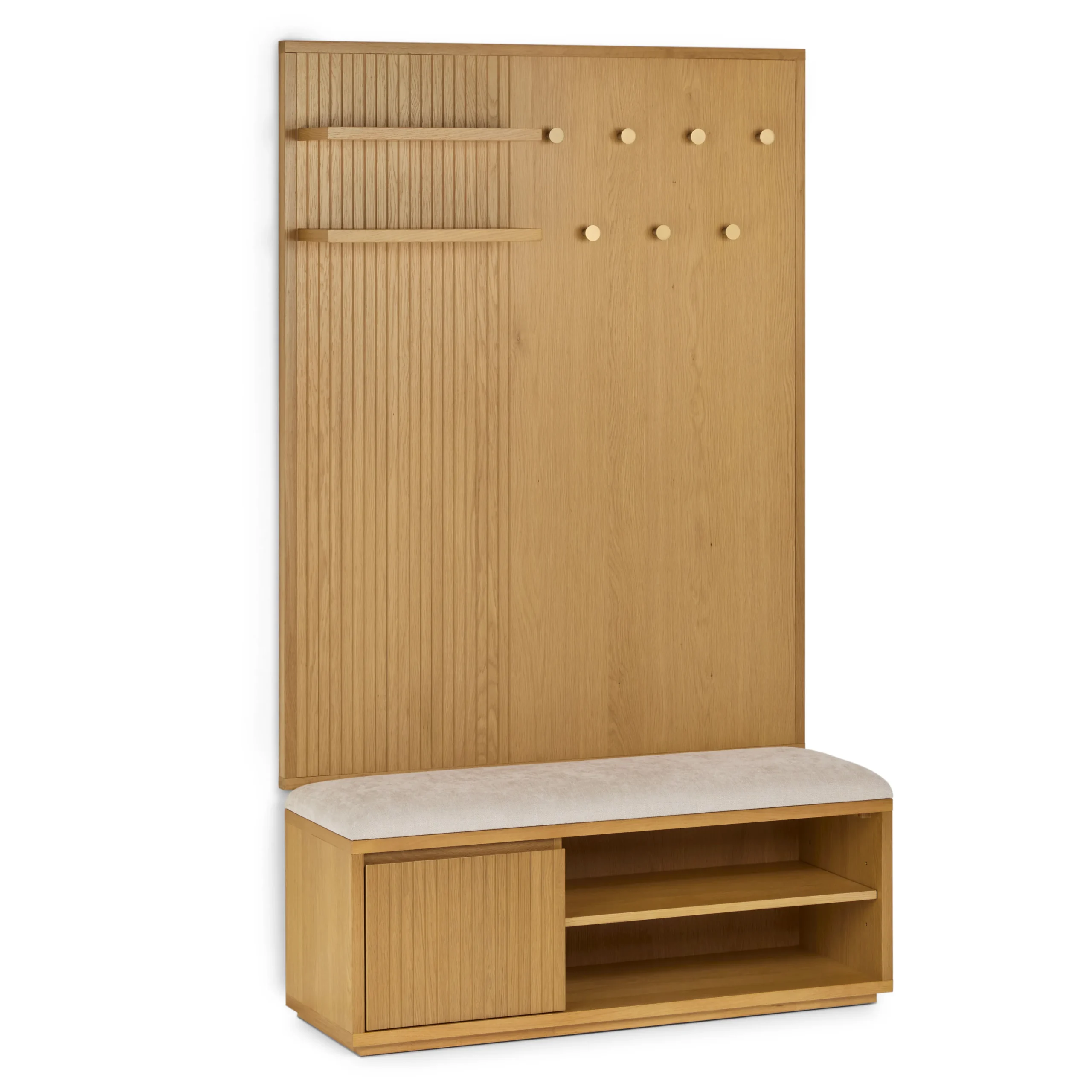 Kouva 47_ Bench and Wall Panel Storage Set - Natural Oak and Santolina Gray - Image 2