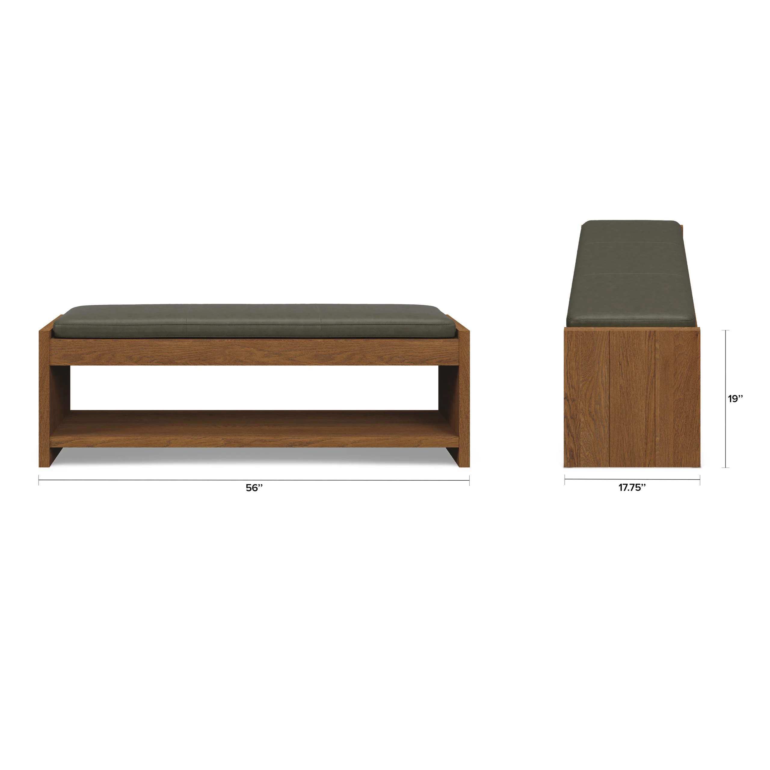 Cassie 56_ Leather Bench - Smoked Oak and Charme Green - Image 2