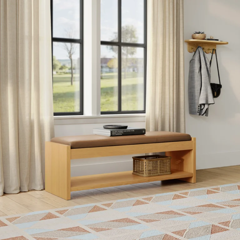 Cassie 56_ Leather Bench - Natural Oak and Charme Tan