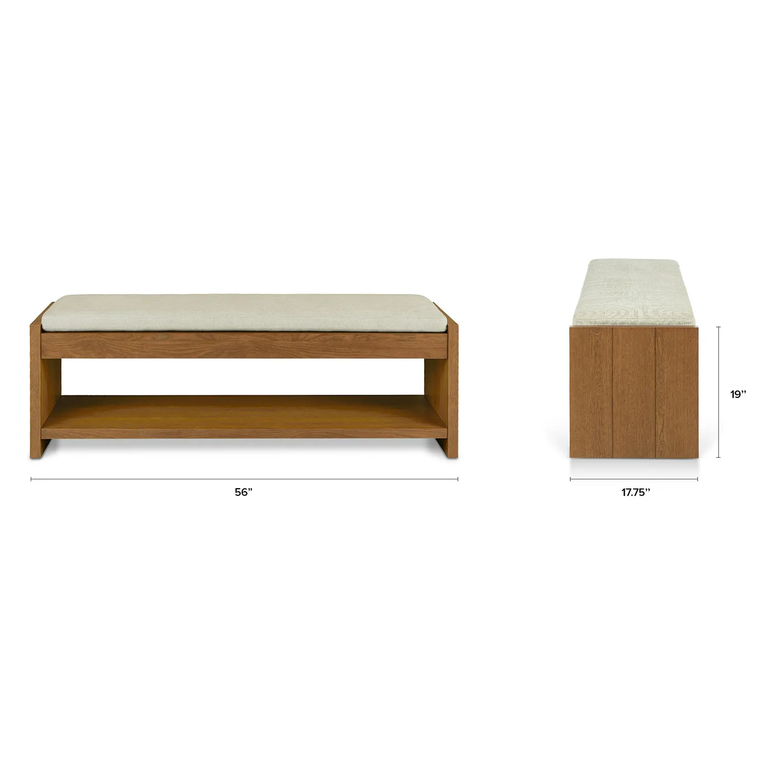 Cassie 56_ Bench - Smoked Oak and Taupe Chenille - Image 2