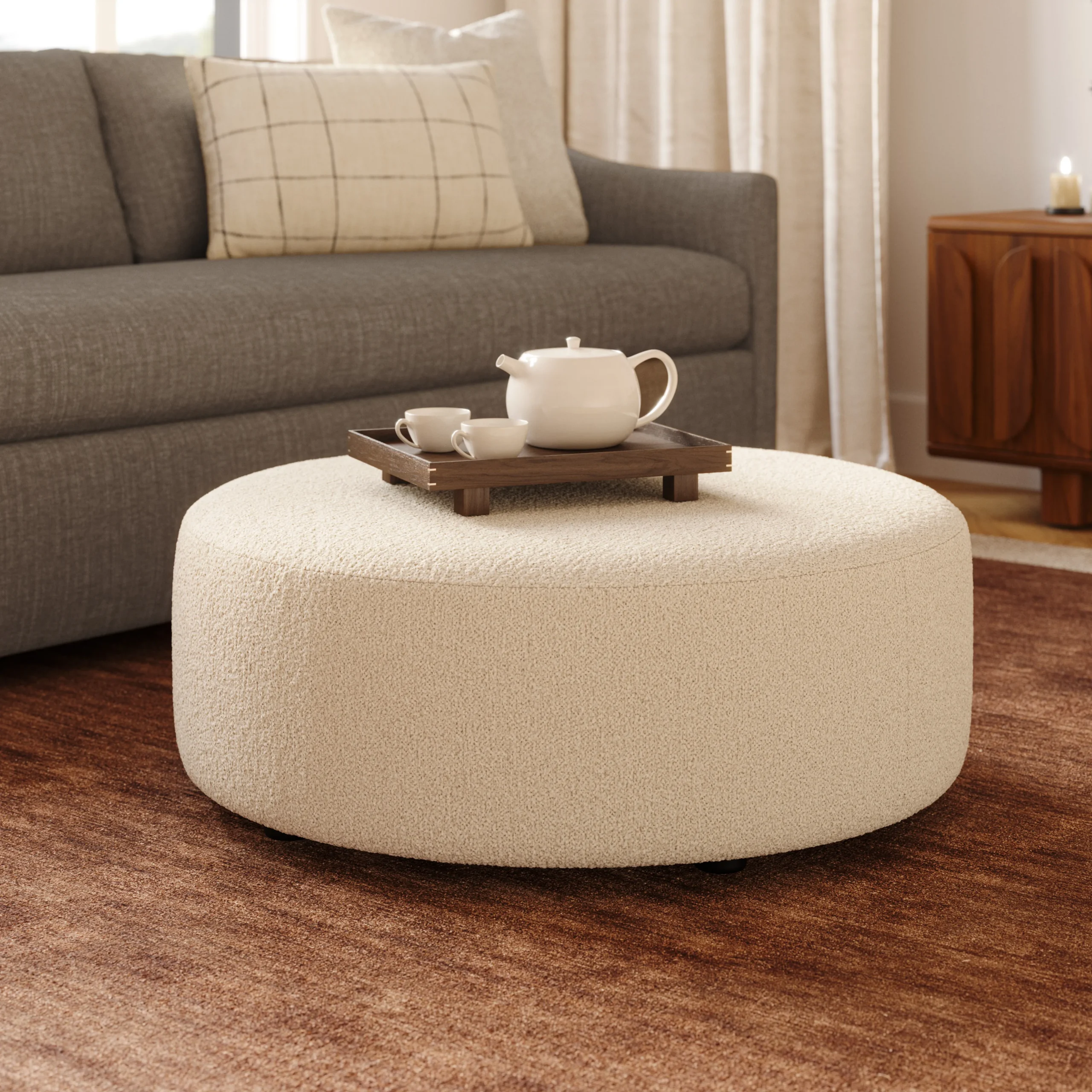 Avery 36_ Ottoman - Ivory Wool Bouclé