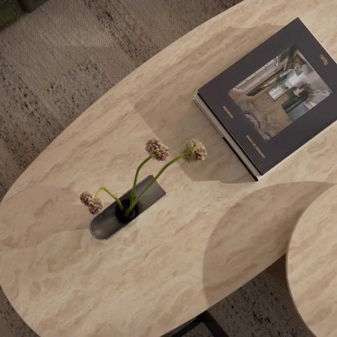 Sporo 47.25_ Travertine Coffee Table - Natural Oak - Image 2