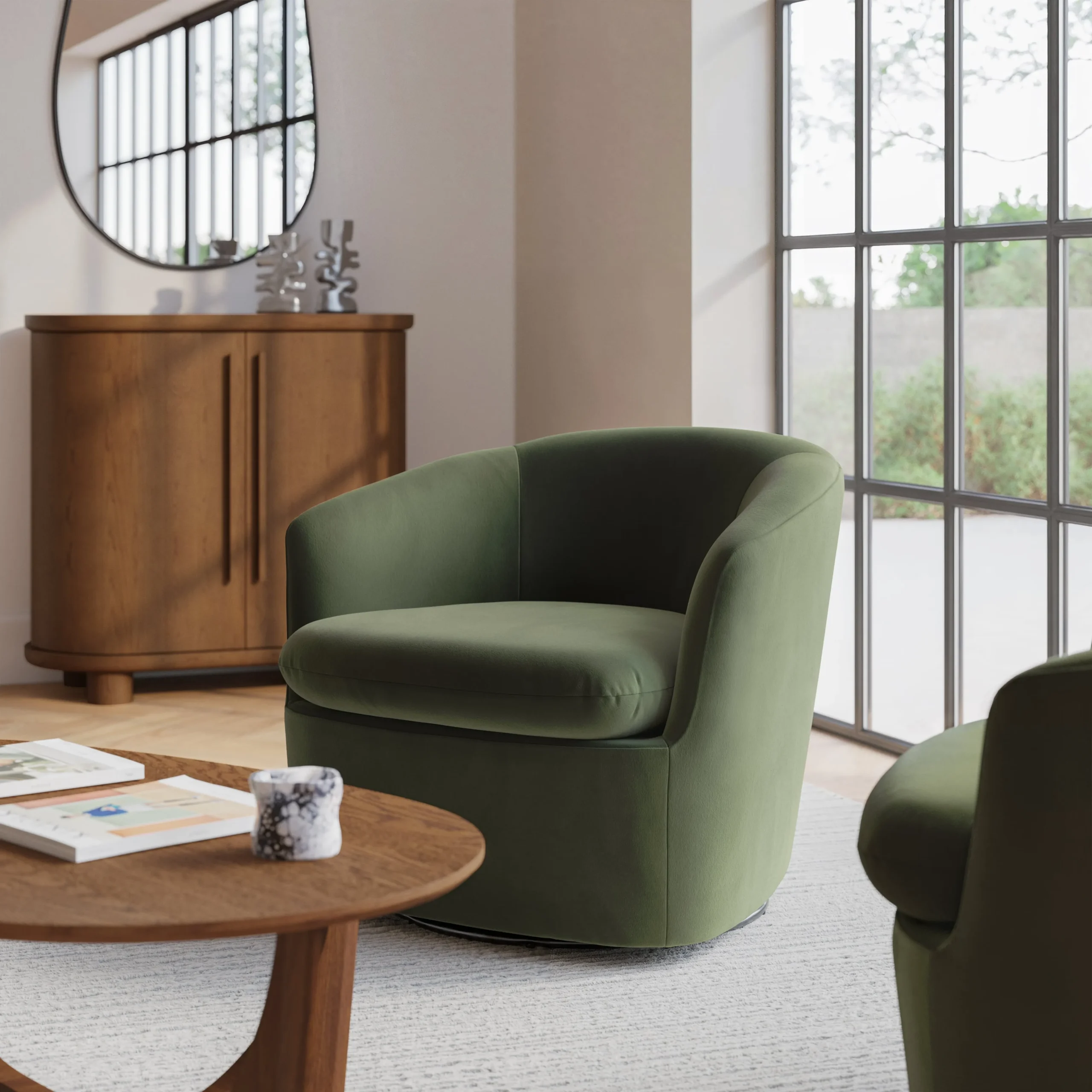 Turoy 32.5_ Velvet Swivel Lounge Chair - Hale Fir Green