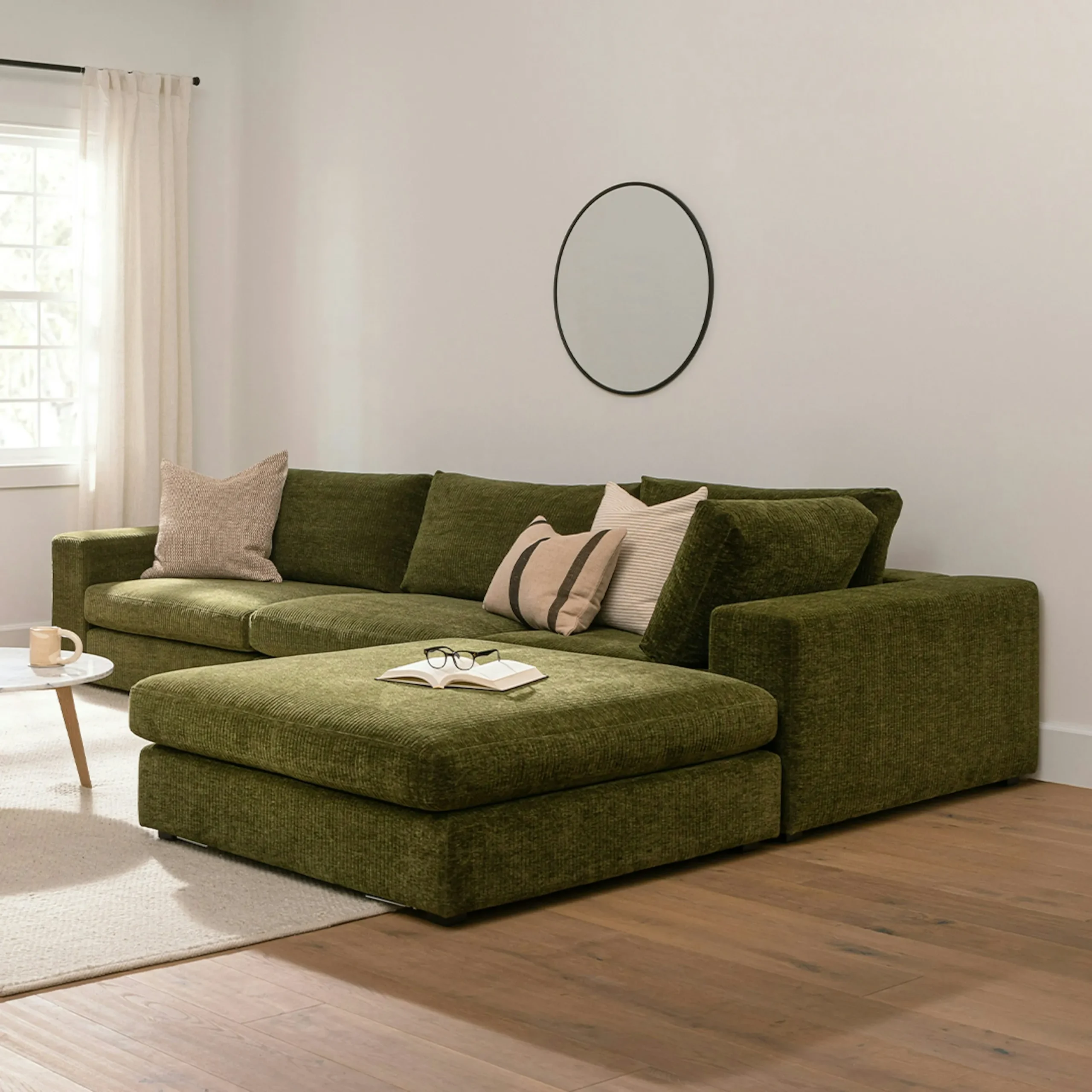 Beta 133.5_ Right Modular Sectional - Cypress Green