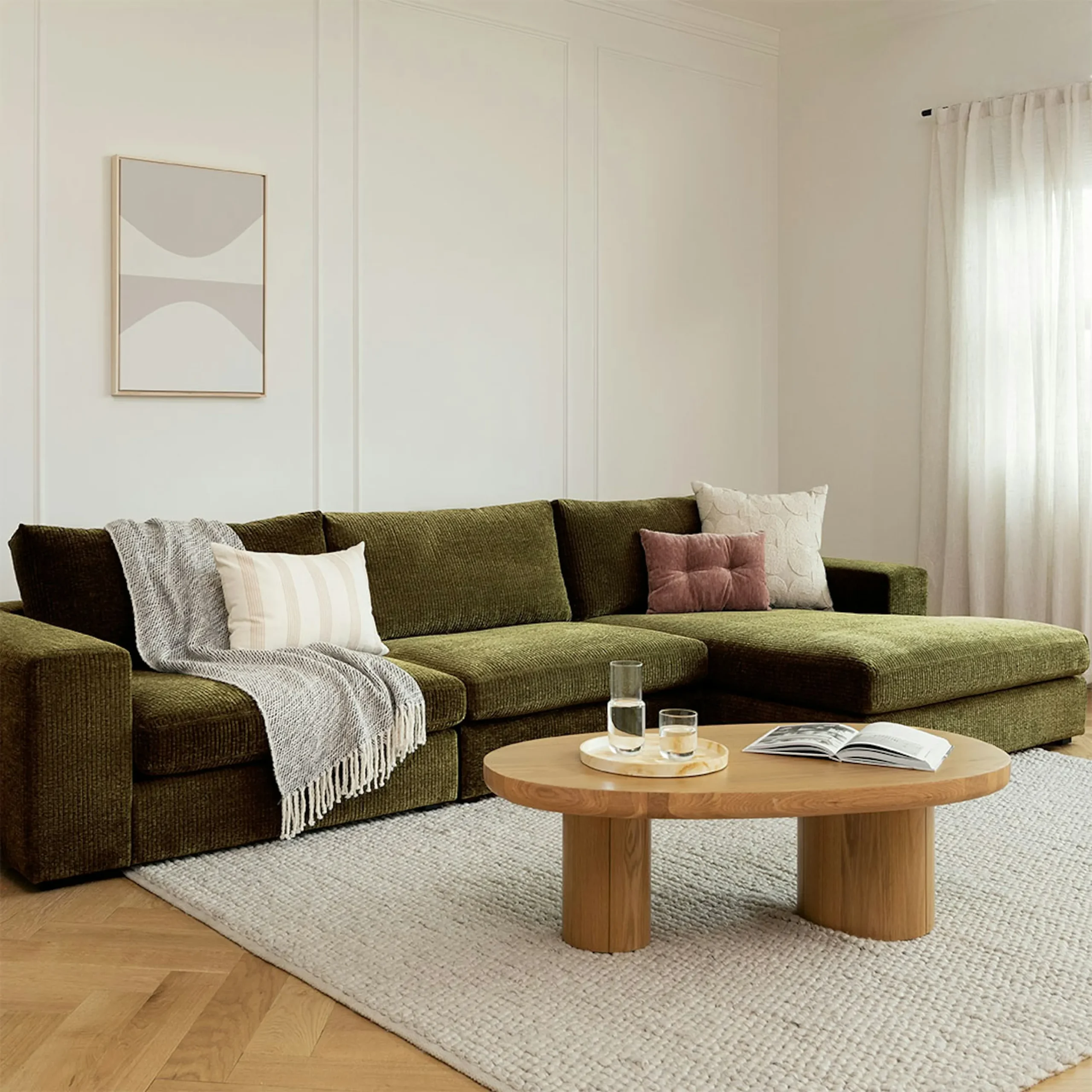 Beta 137.5_ Right Modular Chaise Sectional - Cypress Green