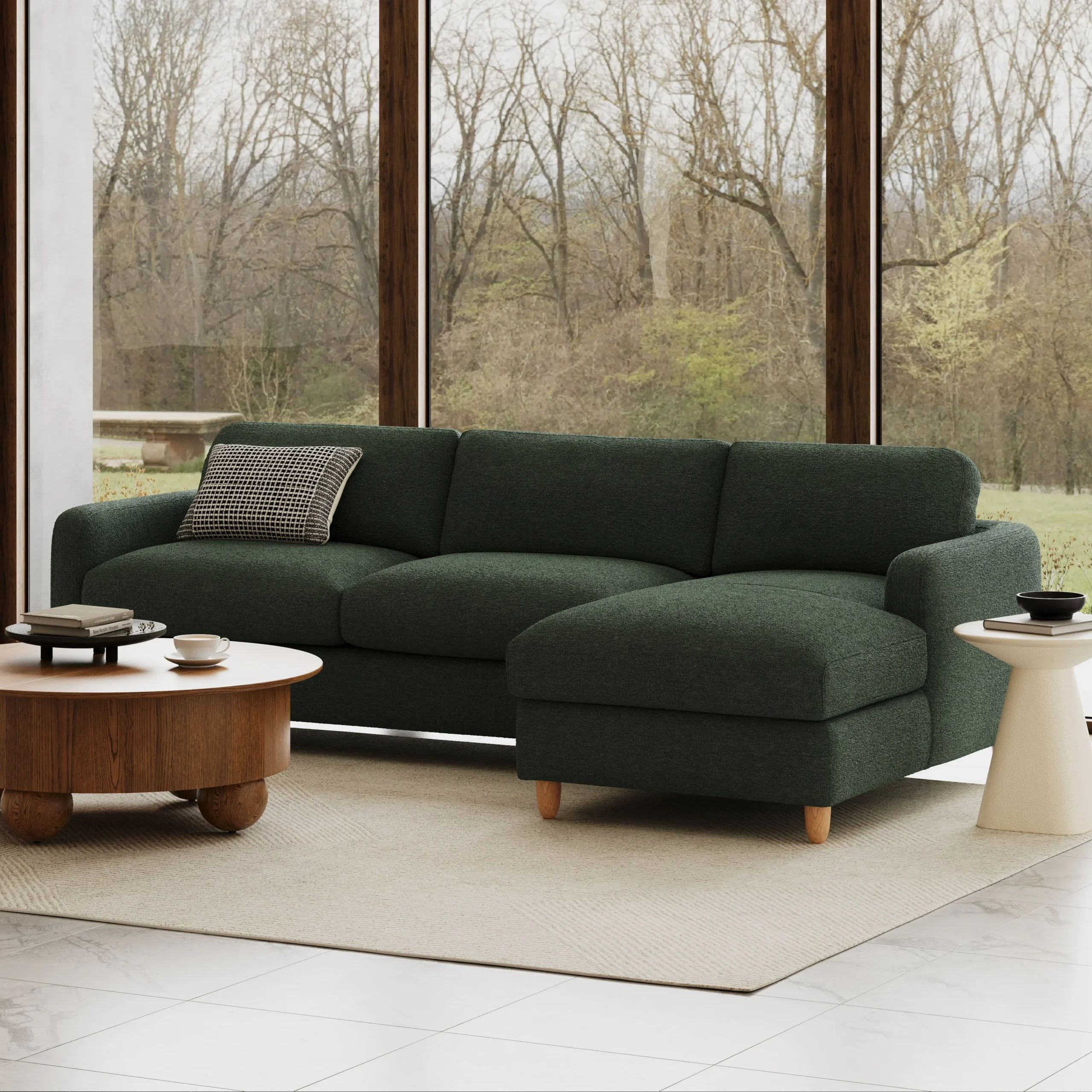 Vati 114_ Right Storage Sleeper Sectional - Natural Oak and Green Wool Bouclé - Image 2