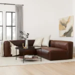Cigar 94.5_ Leather Reversible Sectional - Indiana Brown