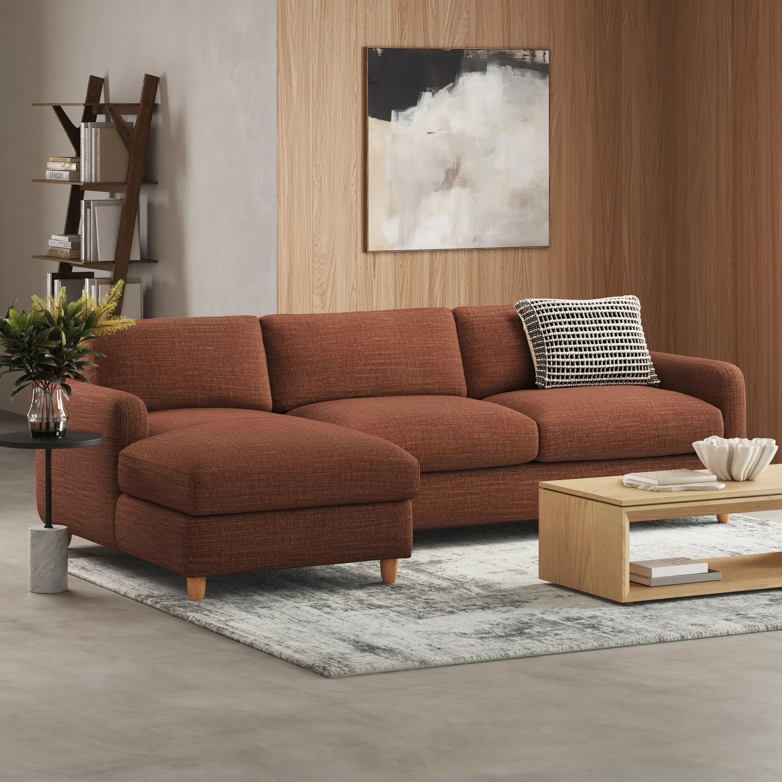 Vati 114_ Left Storage Sleeper Sectional - Natural Oak and Napa Rust - Image 2