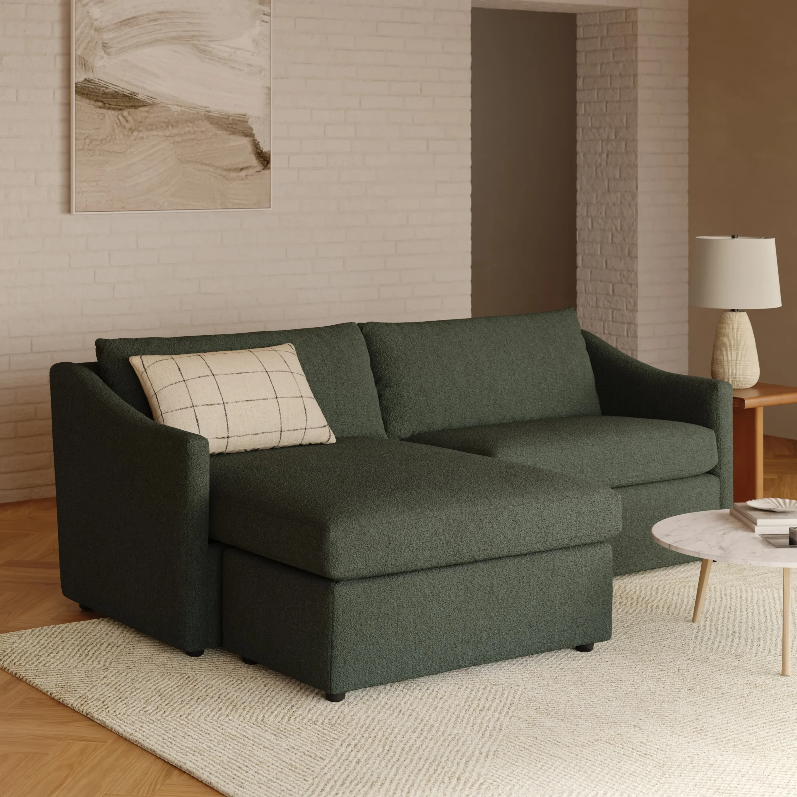 Landry 84.5_ Reversible Storage Sectional - Green Wool Bouclé