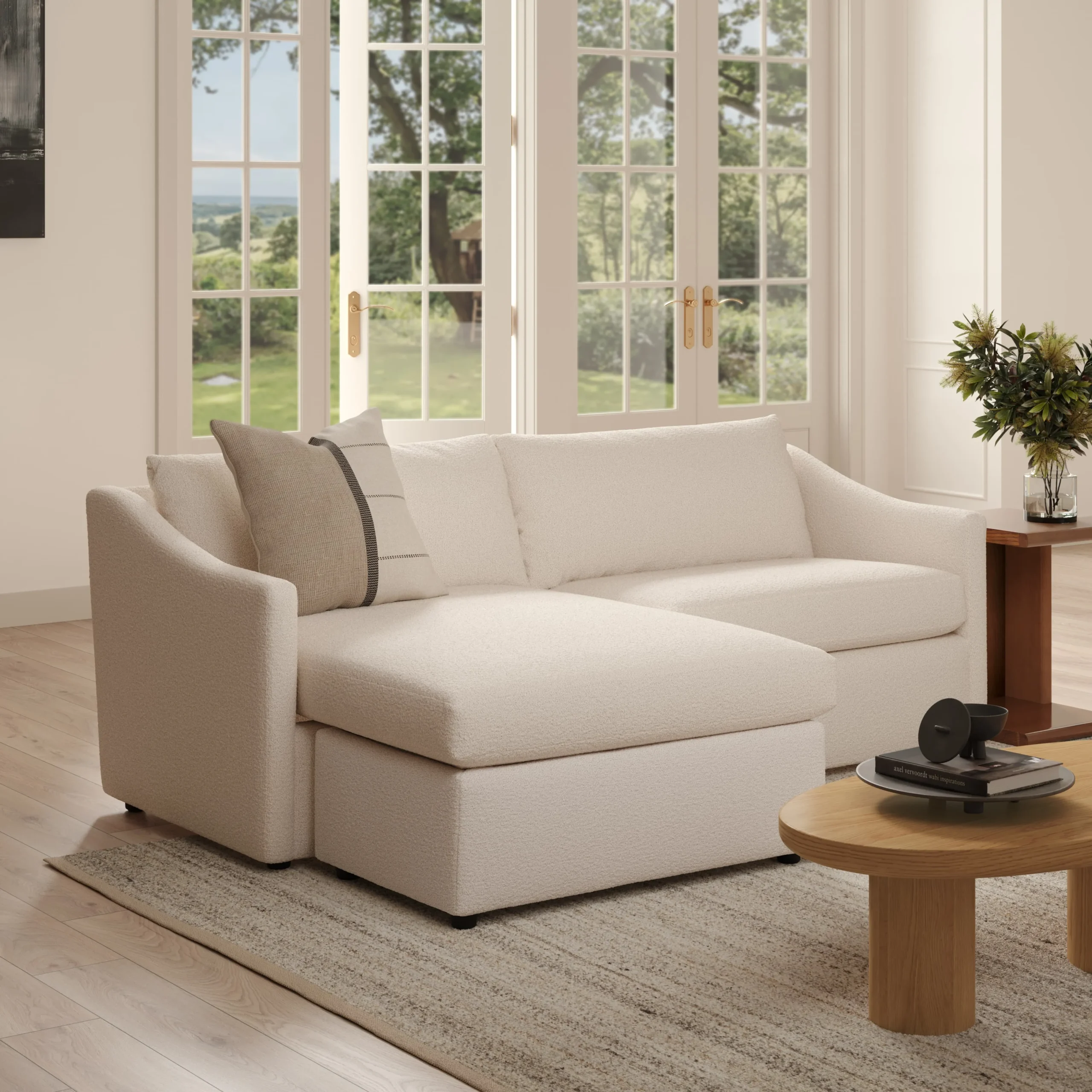 Landry 84.5_ Reversible Storage Sectional - Ivory Wool Bouclé