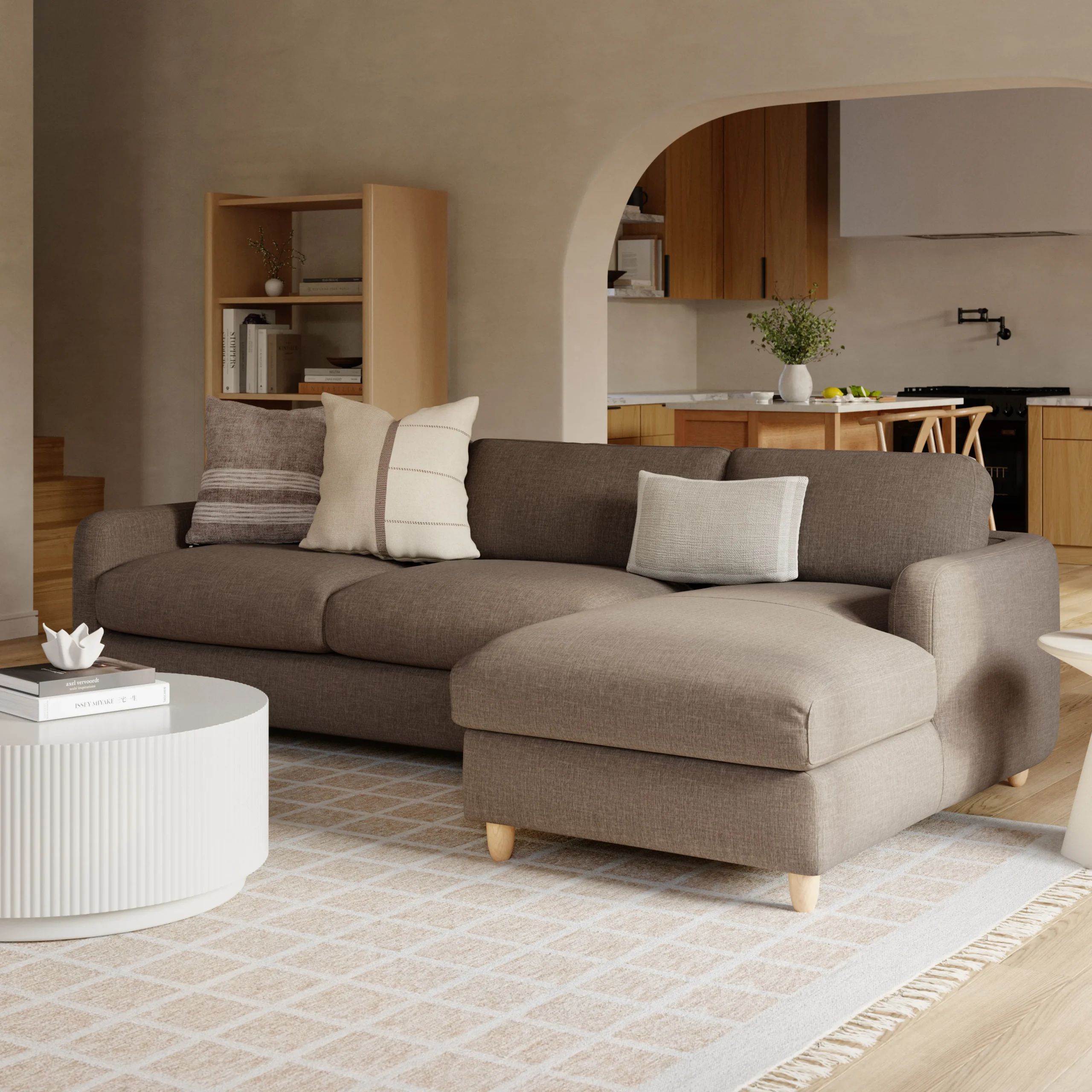 Vati 114_ Right Storage Sleeper Sectional - Natural Oak and Buckler Brown - Image 2