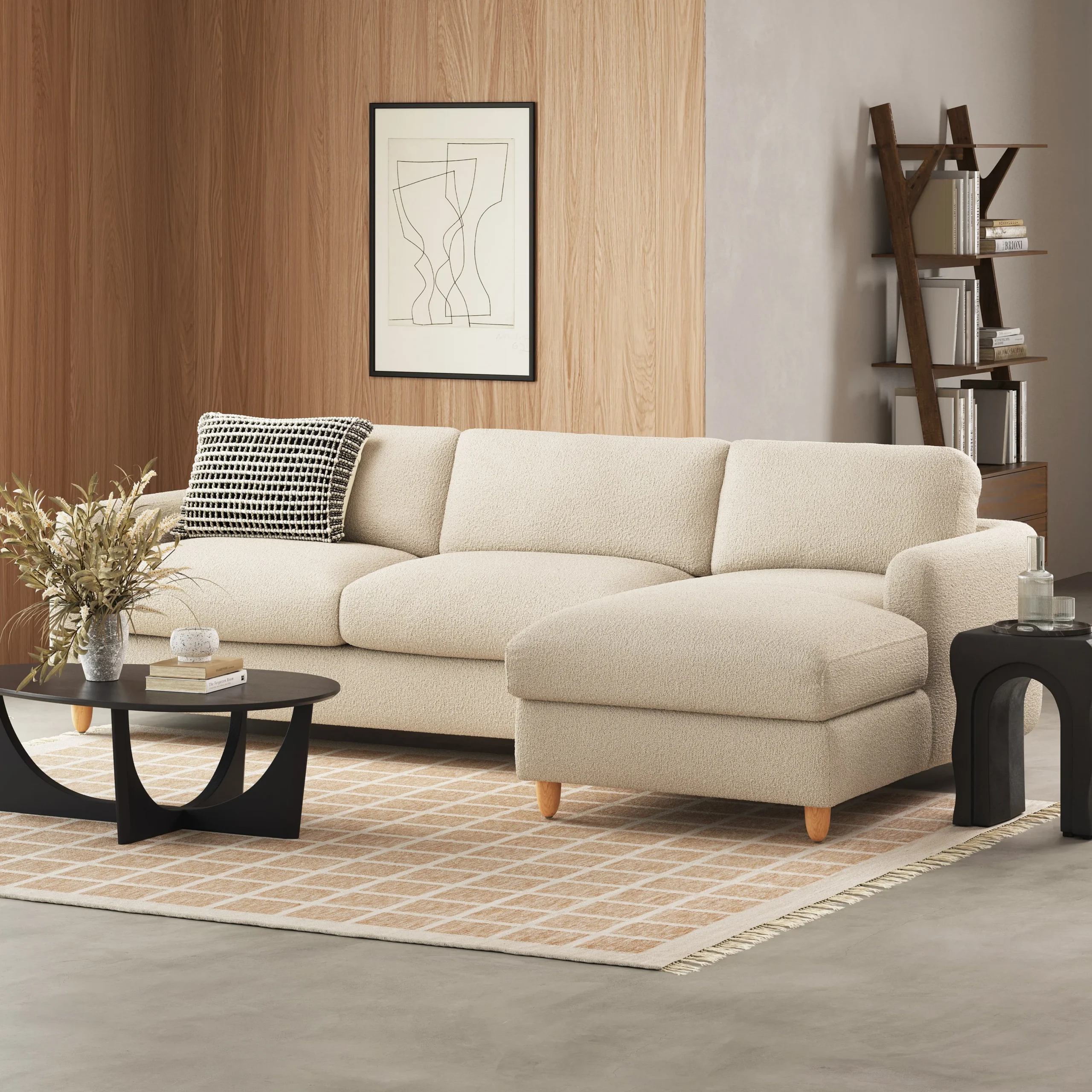 Vati 114_ Right Storage Sleeper Sectional - Natural Oak and Ivory Wool Bouclé - Image 2