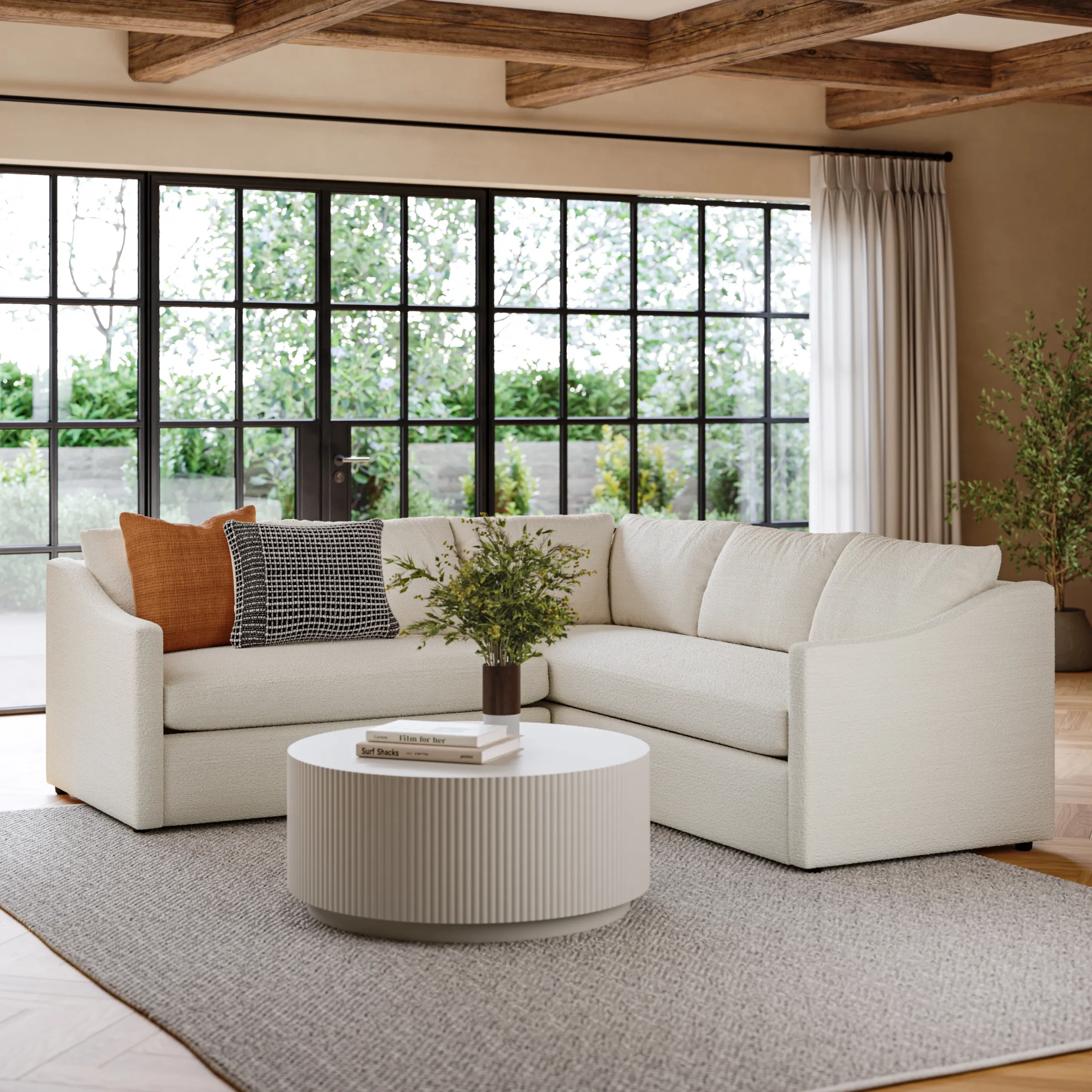 Landry 91_ Corner Sectional - Ivory Wool Bouclé