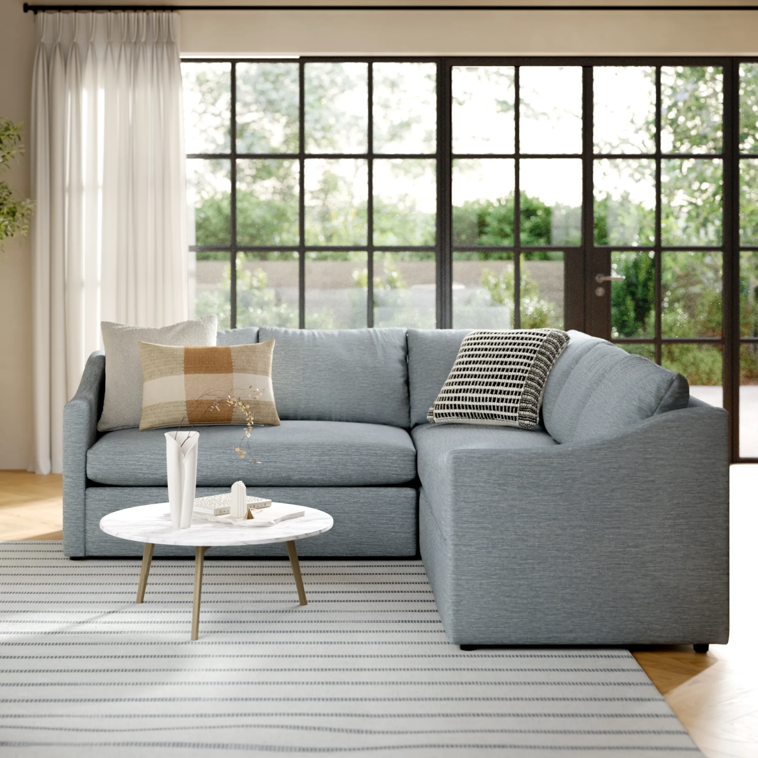 Landry 91_ Corner Sectional - Silver Light Blue