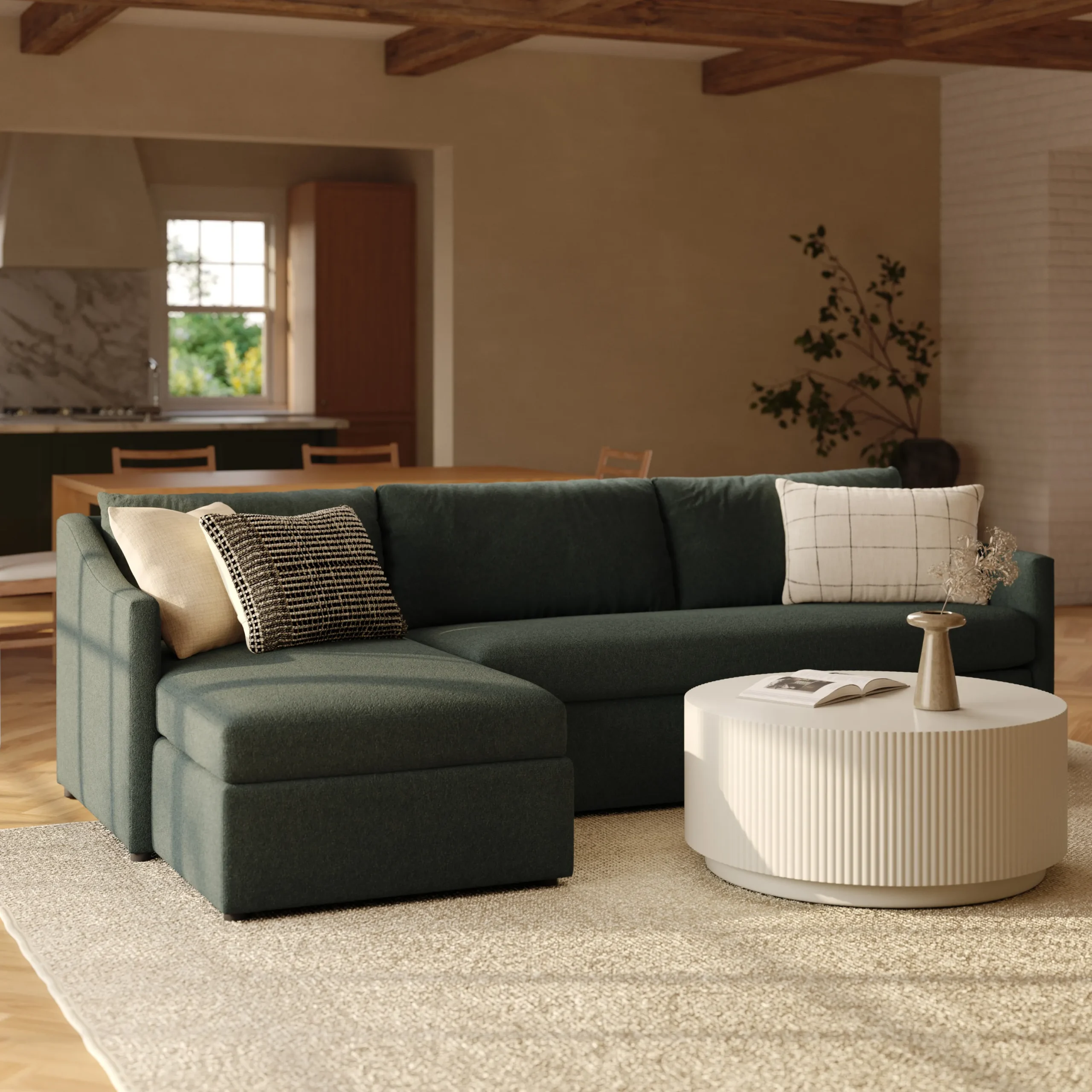 Landry 109_ Left Storage Sleeper Sectional - Green Wool Bouclé - Image 2