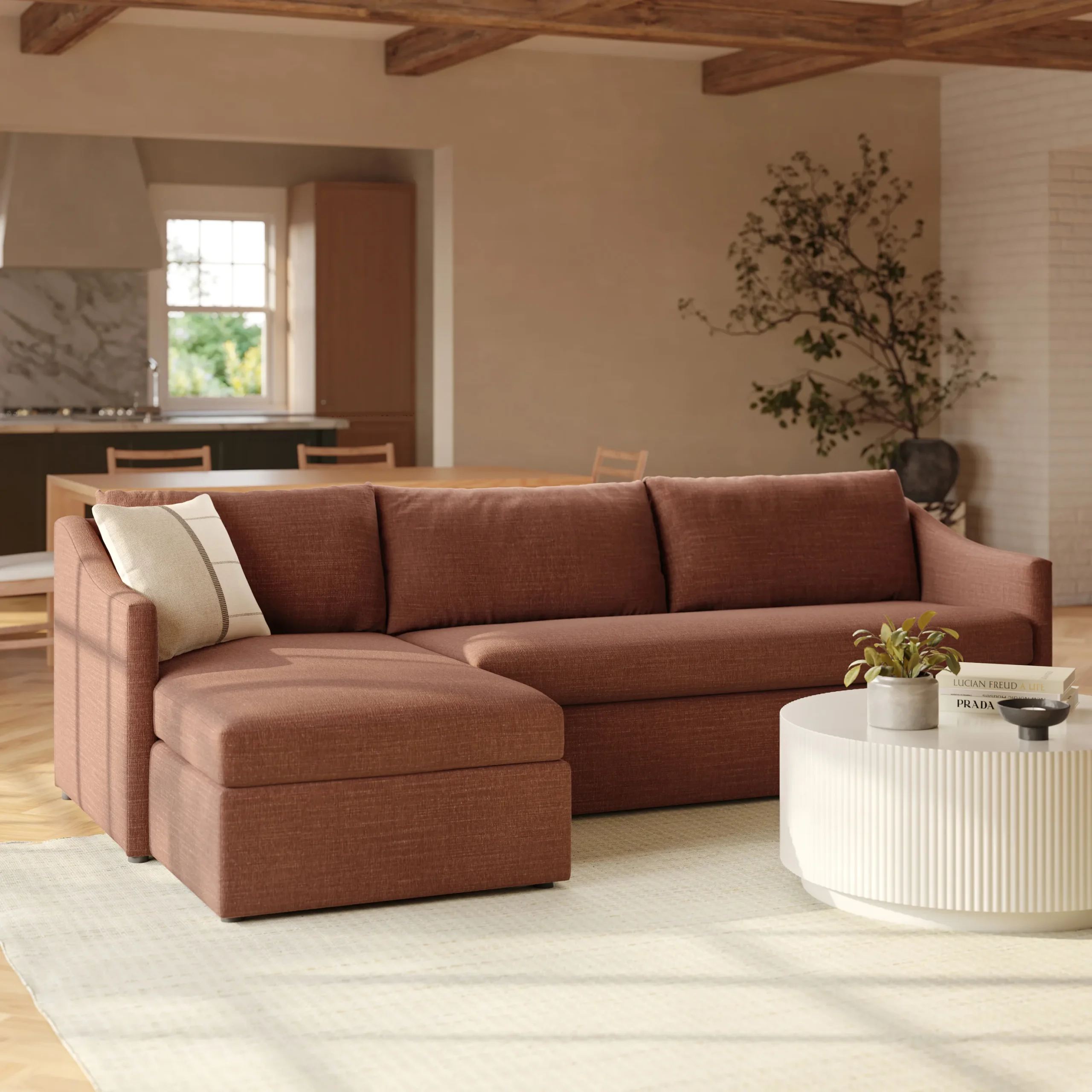 Landry 109_ Left Storage Sleeper Sectional - Napa Rust