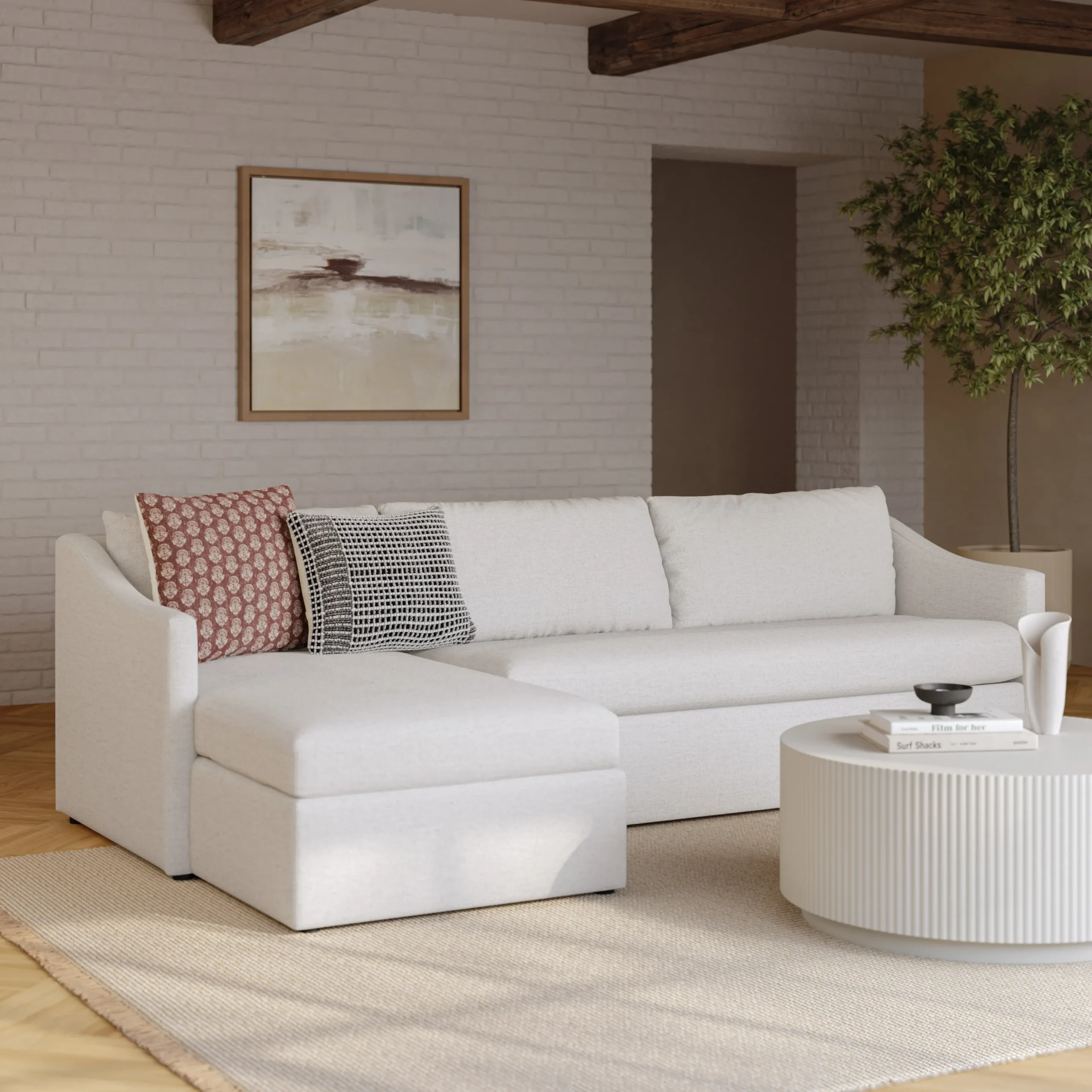 Landry 109_ Left Storage Sleeper Sectional - Napa White