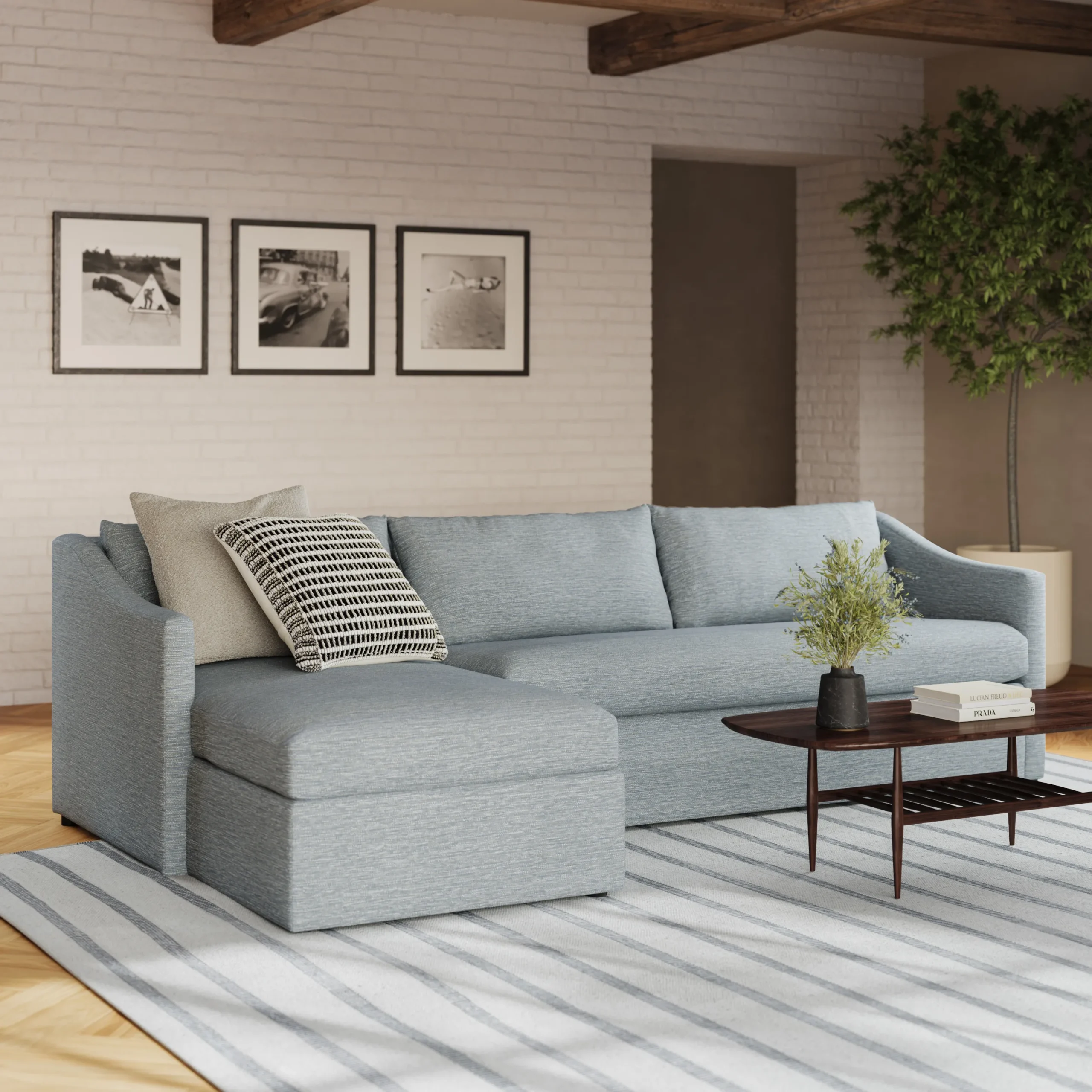 Landry 109_ Left Storage Sleeper Sectional - Silver Light Blue