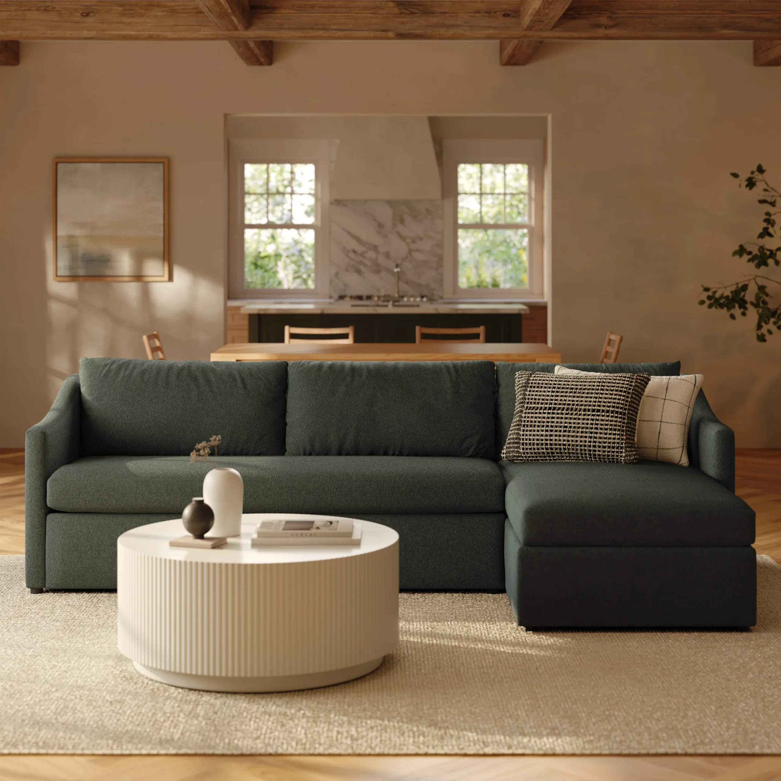 Landry 109_ Right Storage Sleeper Sectional - Green Wool Bouclé