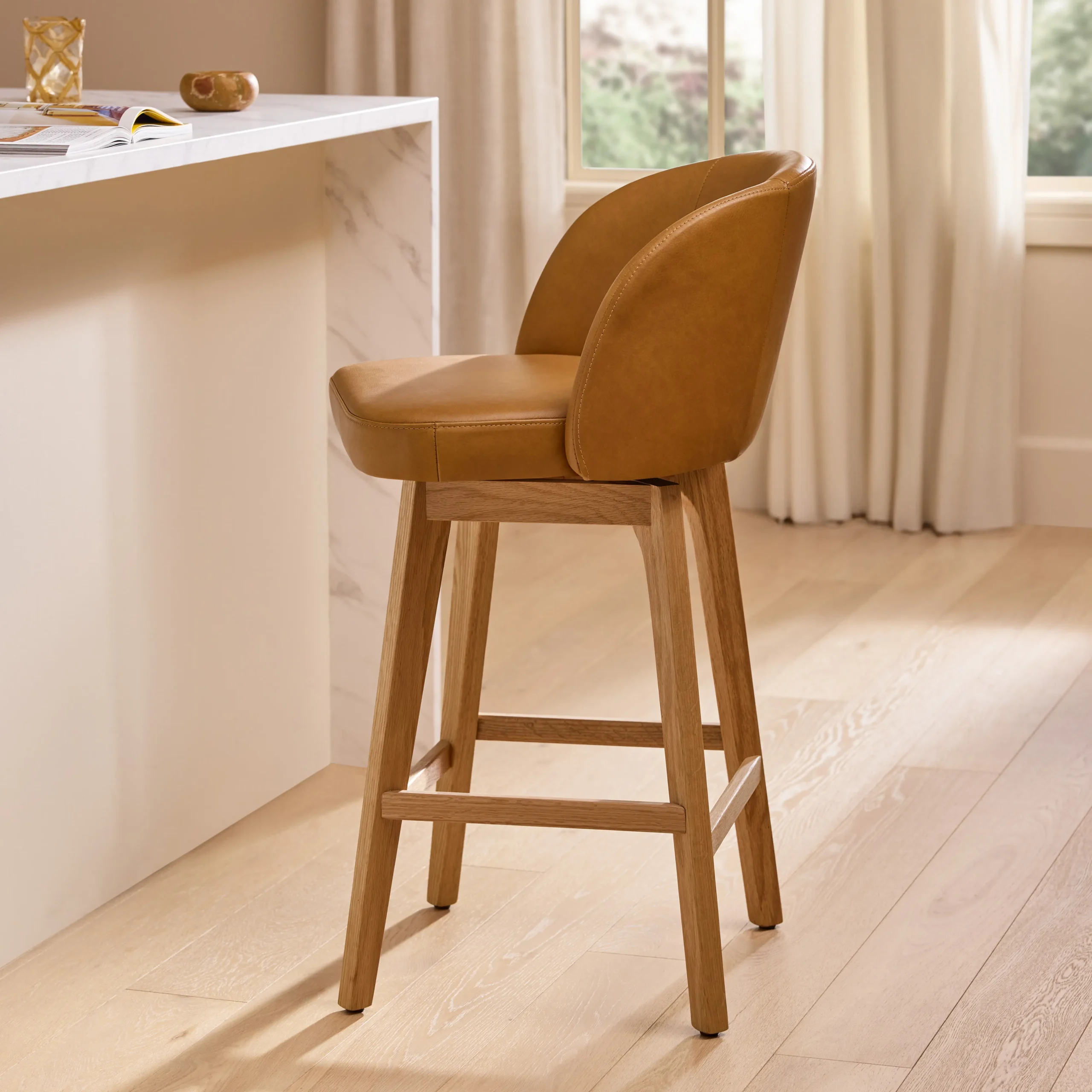 Alta Leather Swivel Counter Stool - Light Oak and Taos Tan - Image 2