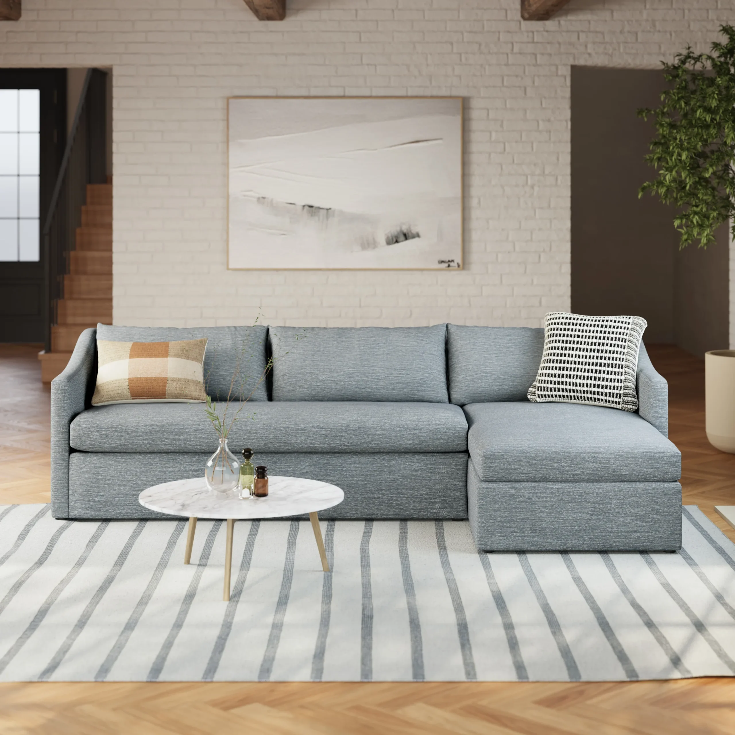Landry 109_ Right Storage Sleeper Sectional - Silver Light Blue