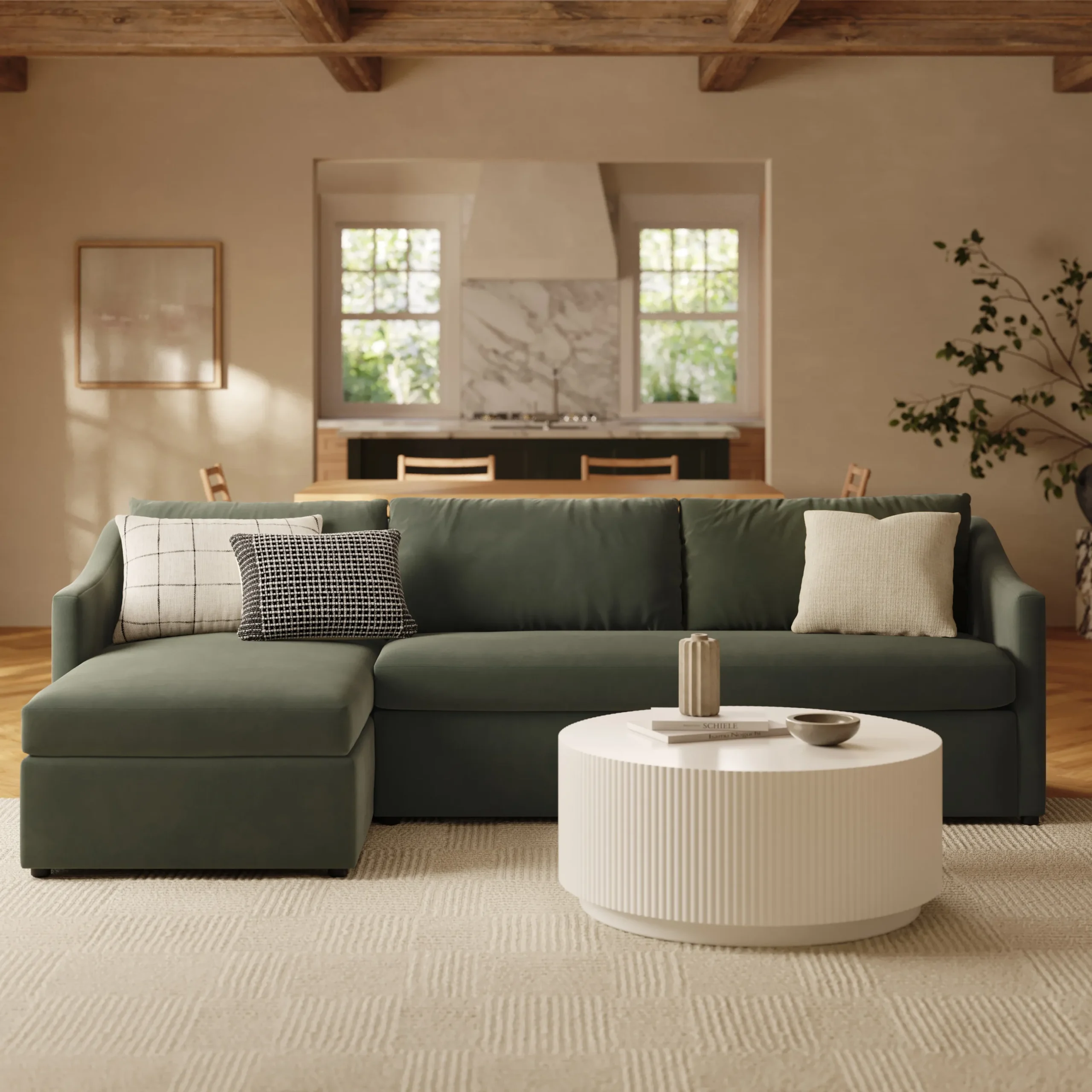Landry 109_ Velvet Left Storage Sleeper Sectional - Hale Fir Green