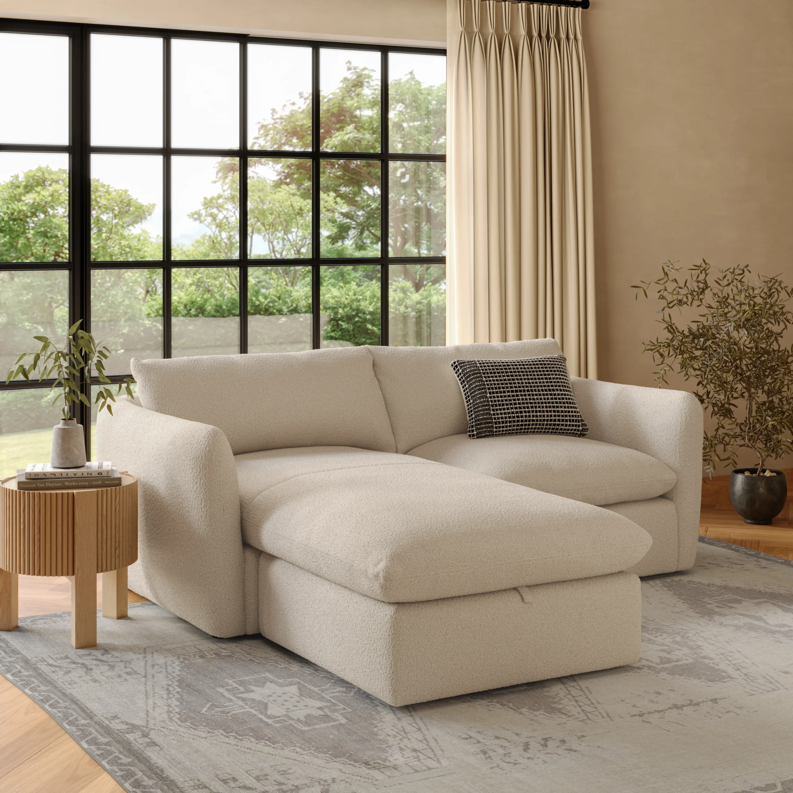 Leigh 86_ Reversible Storage Sectional - Ivory Wool Bouclé