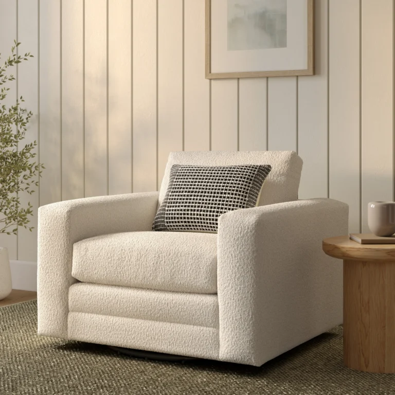 Riley 42_ Grand Swivel Chair - Ivory Wool Bouclé